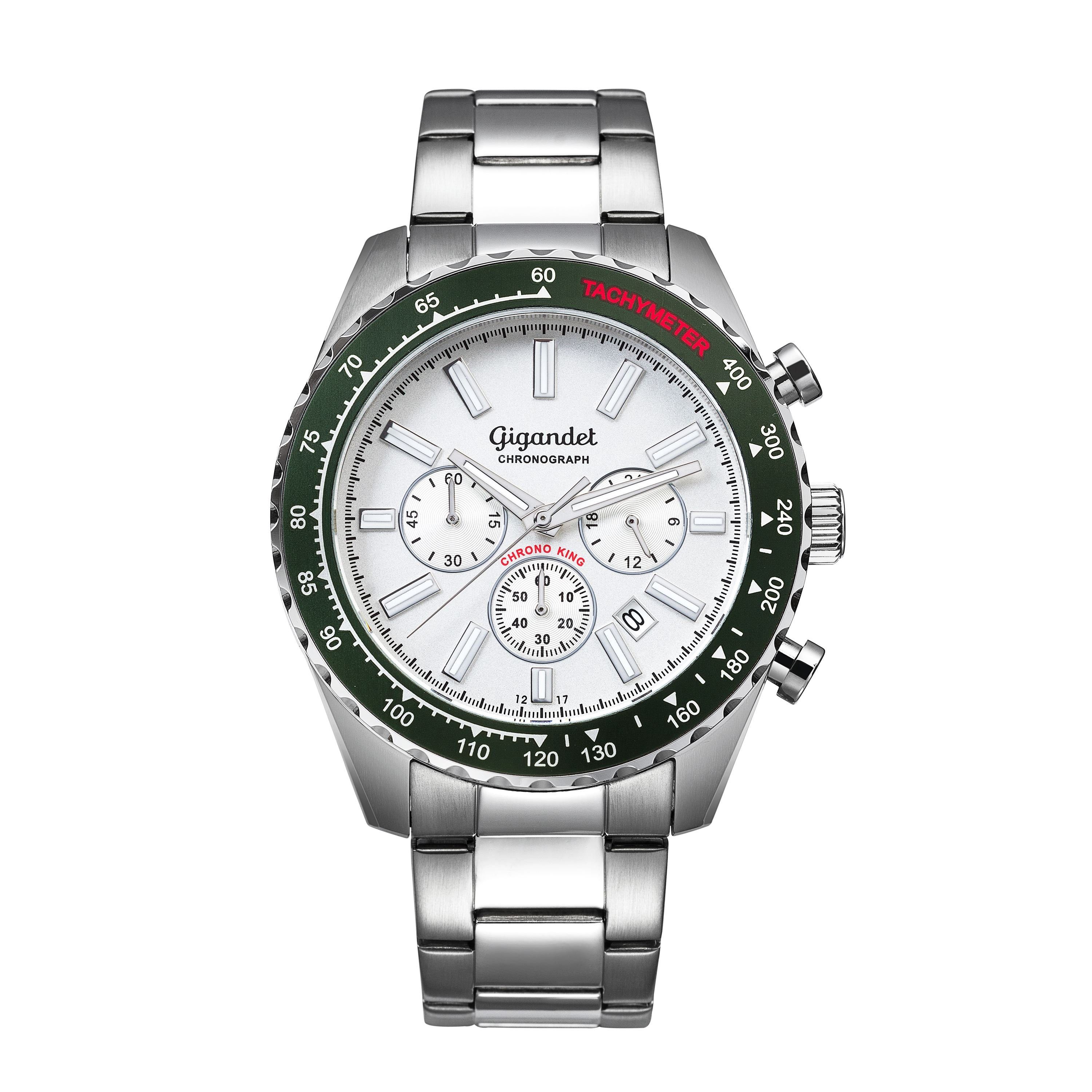 Gigandet Chronograph Herrenuhr, Armbanduhr, Sportuhr, 45mm, CHRONO KING G28-004, Mineralglas, Datumsanzeige, Edelstahlband, 10bar/100m wasserdicht