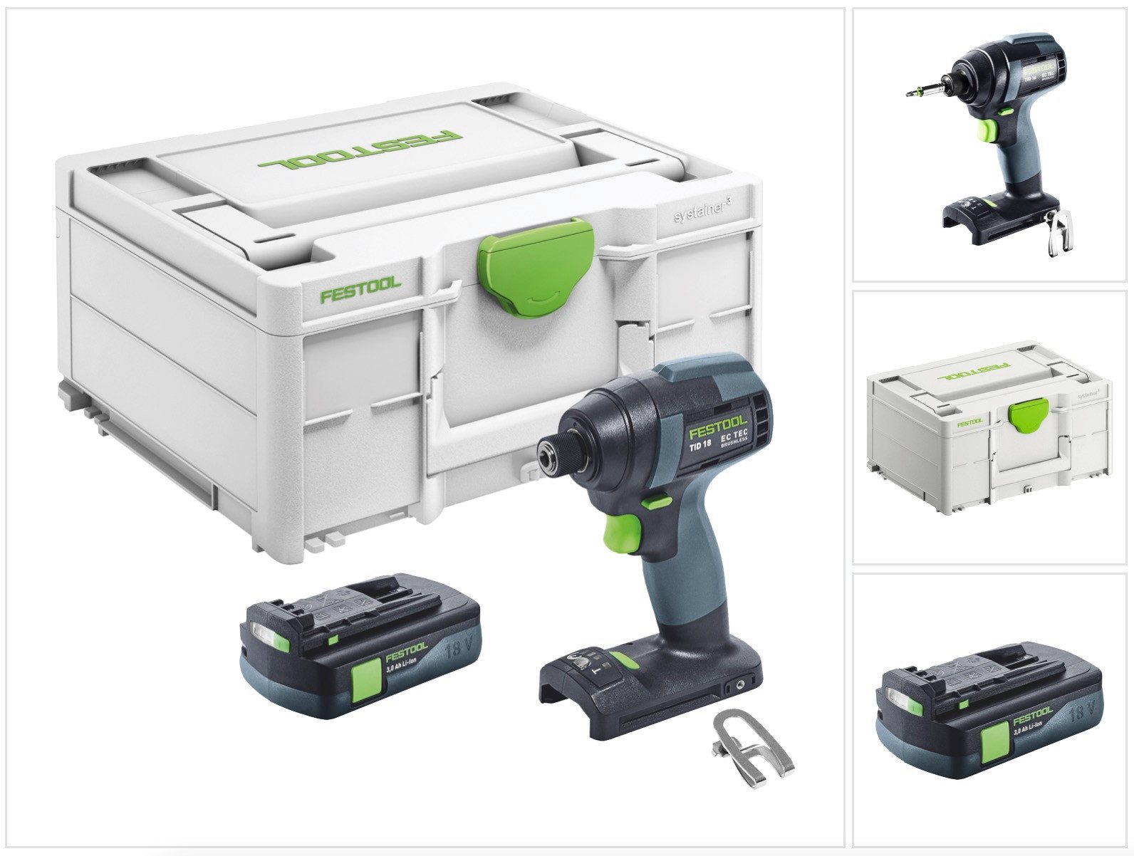 FESTOOL Akku-Schlagschrauber TID 18-Basic Akku Schlagschrauber 18 V 180 Nm 1/4" + 1x Akku 3,0 Ah +