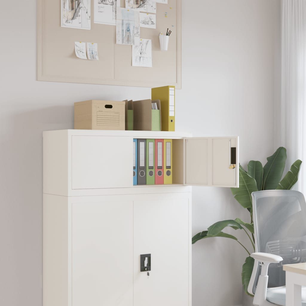 furnicato Aktenschrank aus pulverbeschichtetem Stahl 90 x 40 x 40 cm Weiß (1-St) Rostgeschütztes Büroregal mit abschließbarer Tür und zwei Schlüsseln