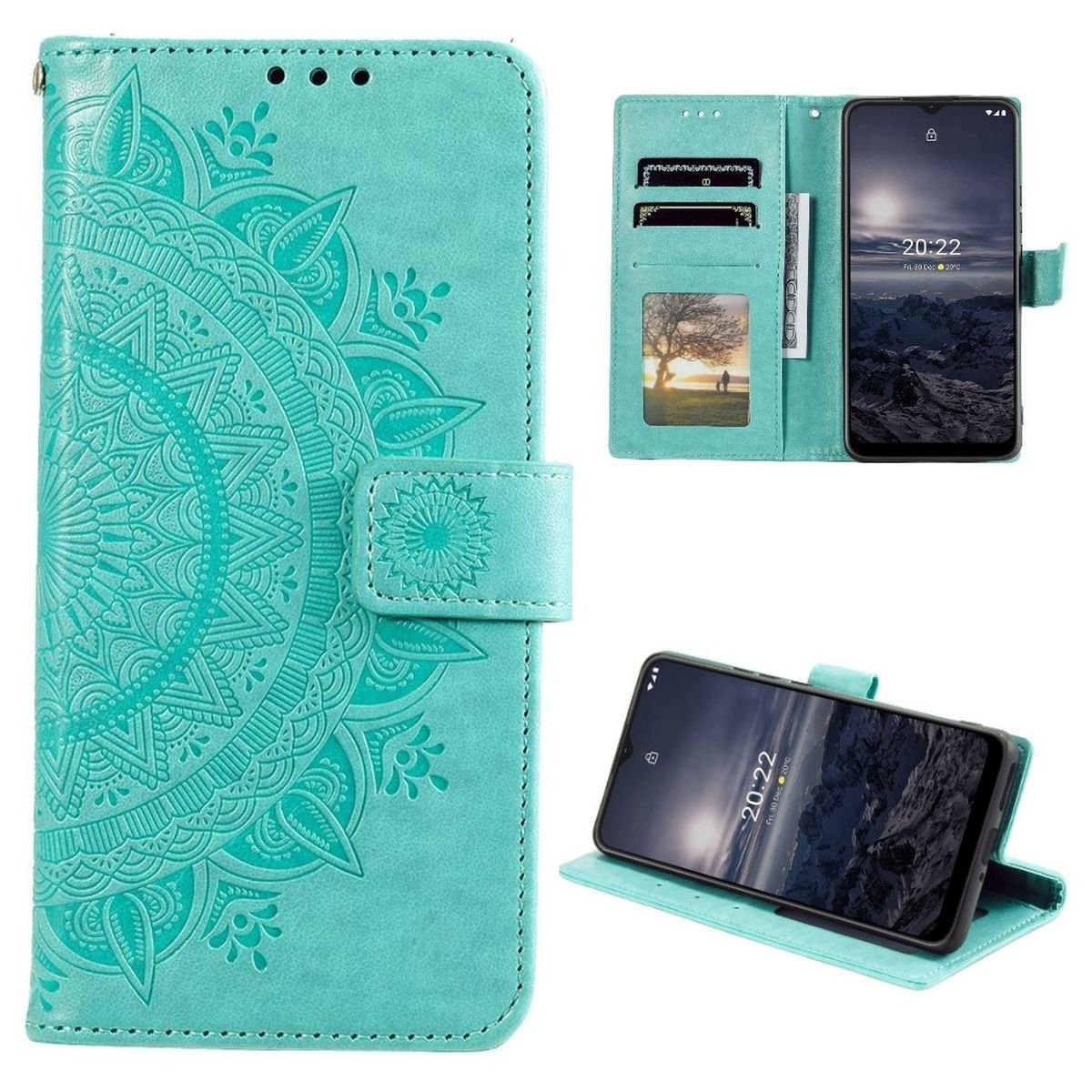 CoverKingz Handyhülle Hülle für Nokia G21/G11 Handyhülle Flip Case Cover Schutzhülle Etui 16,5 cm (6,5 Zoll), Klapphülle Schutzhülle mit Kartenfach Schutztasche Motiv Mandala