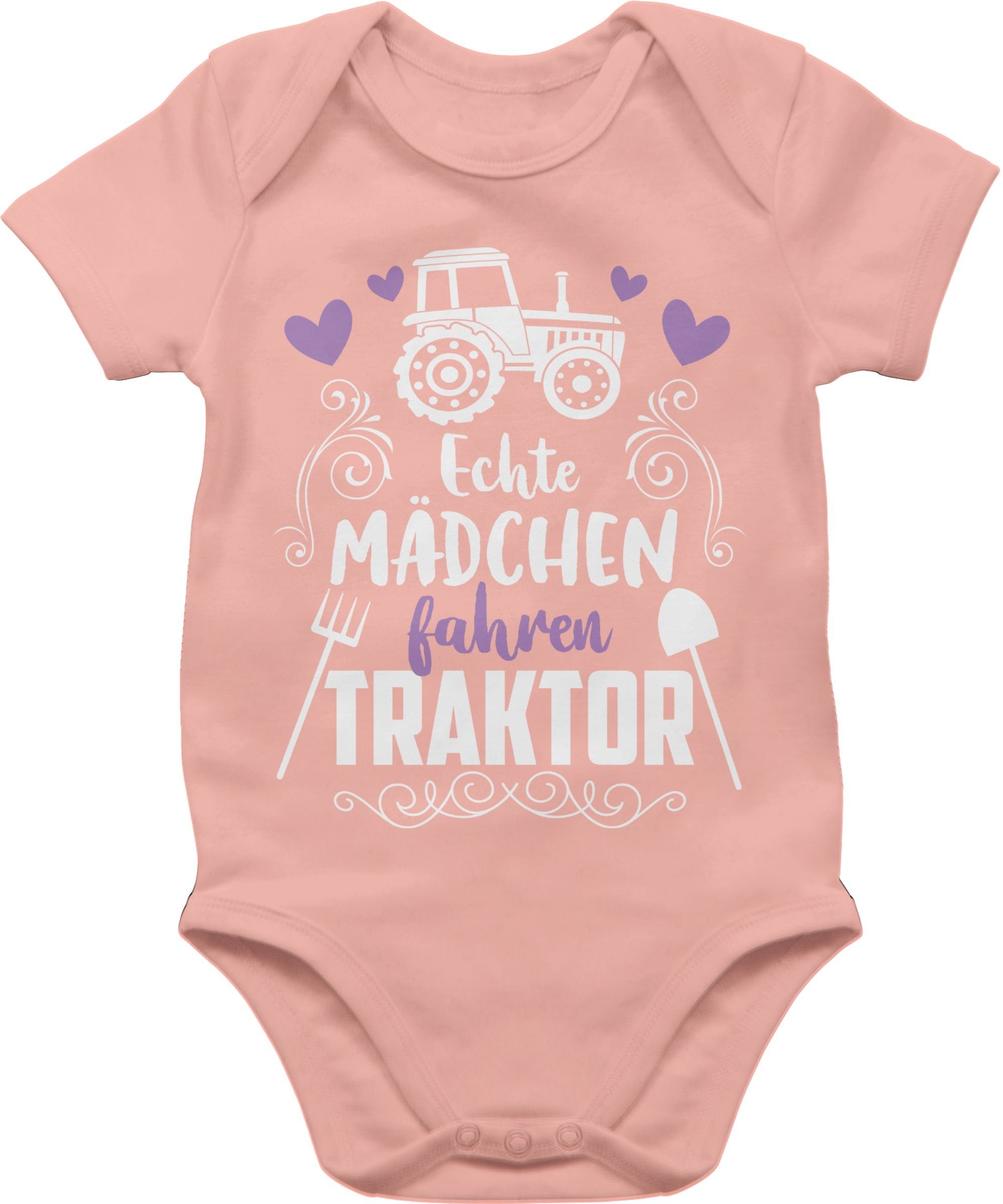 Shirtracer Shirtbody Echte Mädchen fahren Traktor - weiß Baby Bagger Traktor und Co. 1 Babyrosa