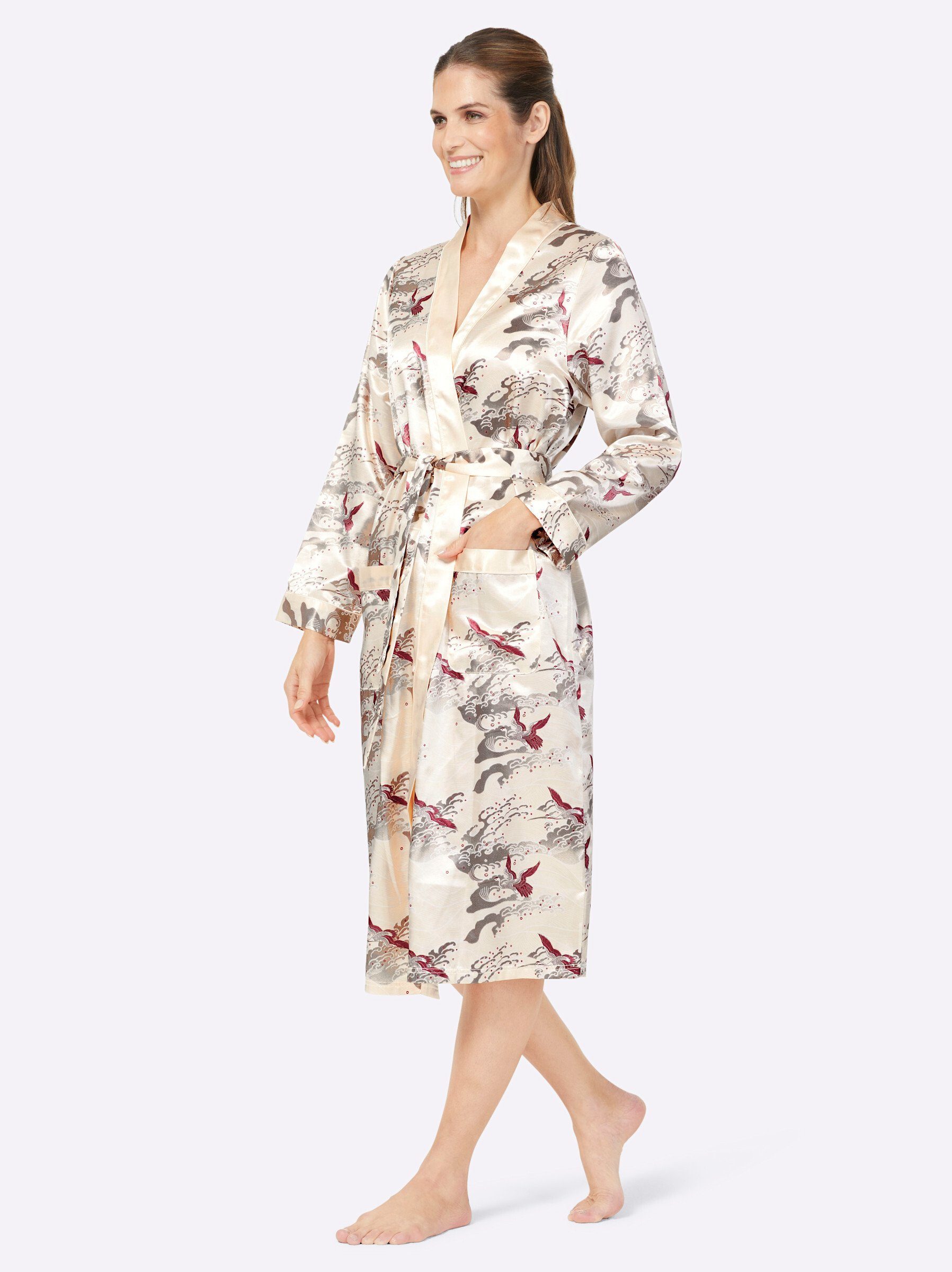 Witt Morgenmantel Morgenmantel Langarm, Polyester, Bindeband, Satin