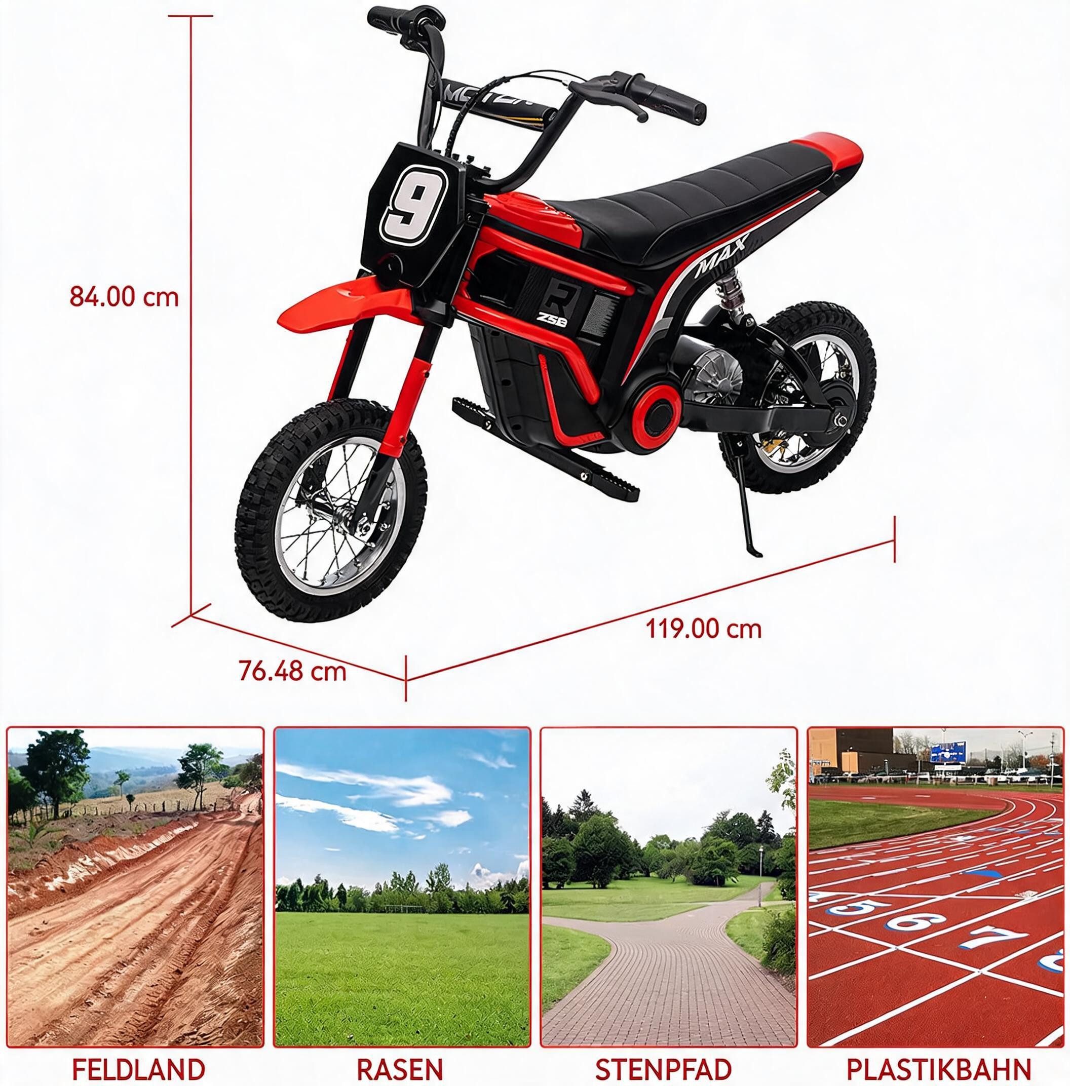 GarveeMore Elektro-Kindermotorrad Elektro-Motorrad für Kinder 24V 350W, 3 Geschwindigkeiten 8/12/23 km/h