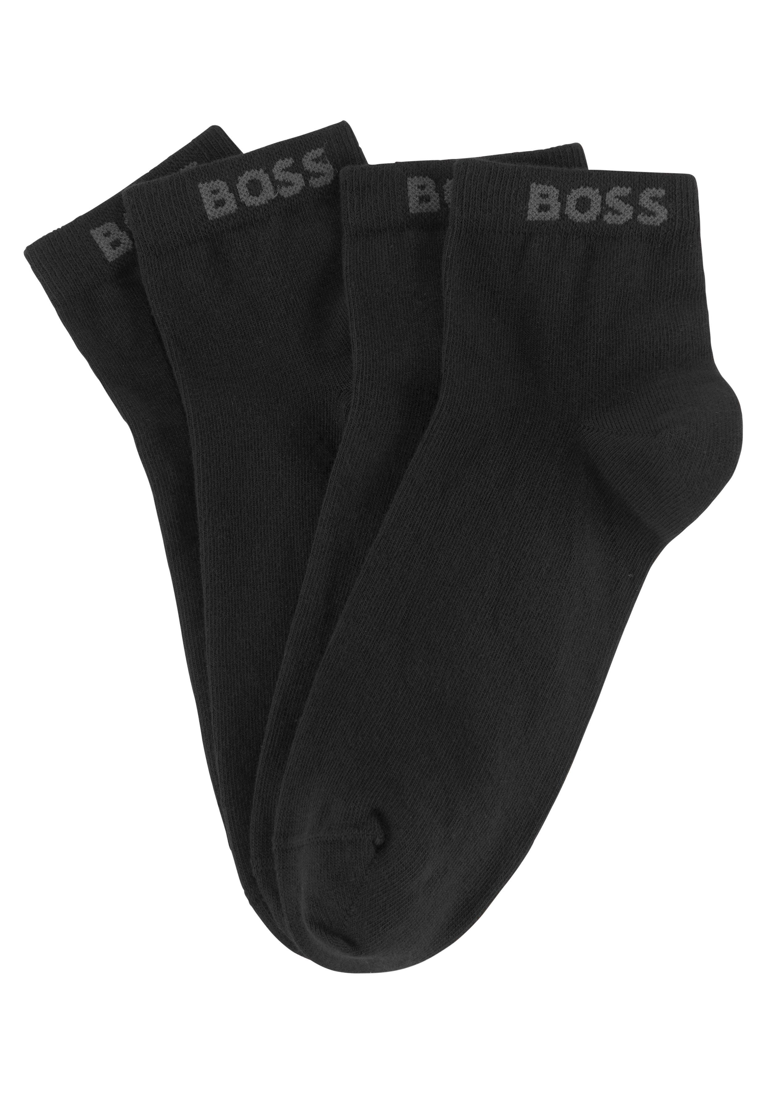 BOSS schwarz Markenschriftzug 2-Paar) mit (Set, Sneakersocken eingenähtem