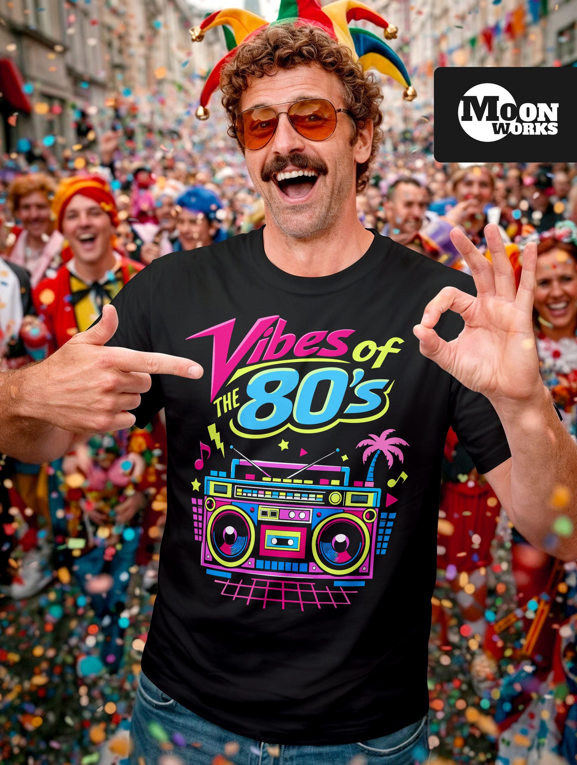 MoonWorks Print-Shirt Herren T-Shirt Fasching Karneval - Vibes of 80s - Kos günstig online kaufen
