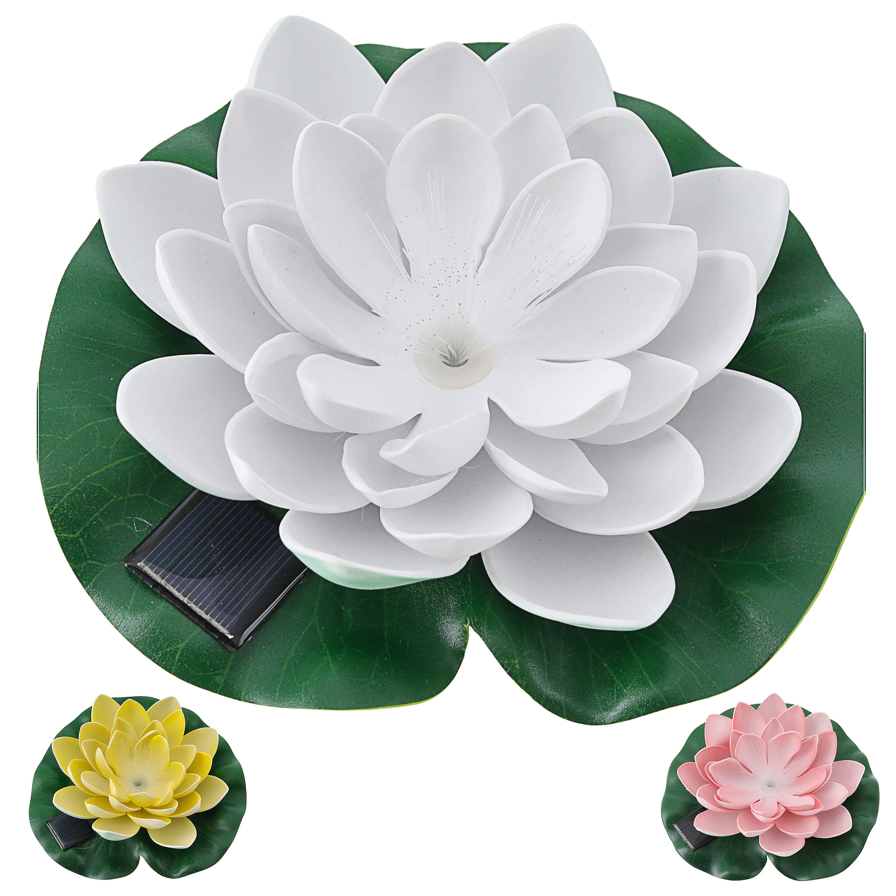 CEPEWA LED Dekolicht LED Seerose Solar 3er Set EVA PVC Ø17x6cm gelb weiß rosa schwimmend