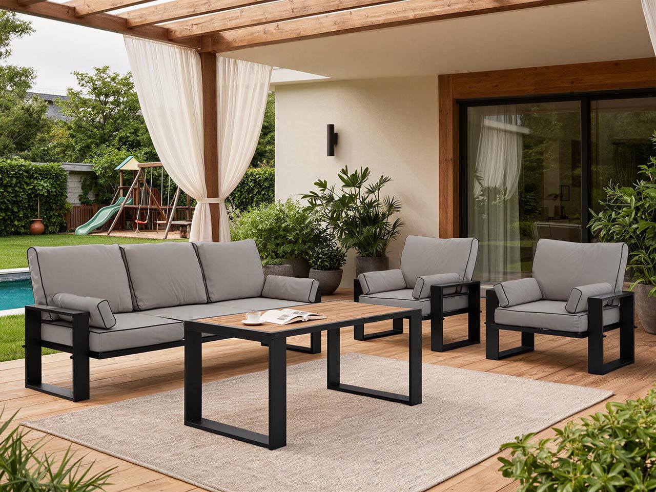 MKS MÖBEL Gartenlounge-Set ELBA Set-1, (Set, Metallbeine, 1 Tisch, 2 Sessel, 1 Sofa), Gartenmöbel-Set, Lounge möbel outdoor, Garten sitzgruppe, 5 Personen