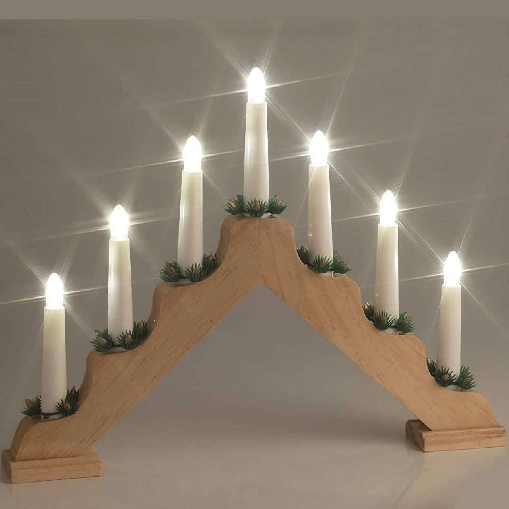 Star-Max LED Fensterleuchter LED-Weihnachtsleuchter Holz 7er warmweiß 39,5x31cm Batterie Timer 0917