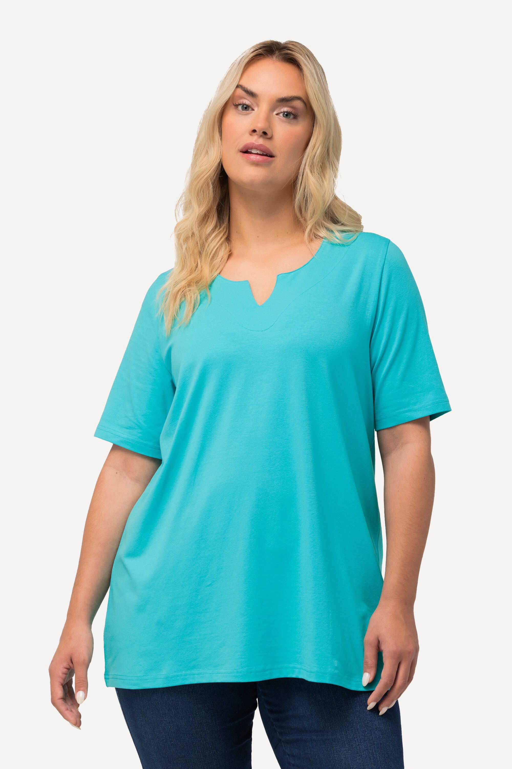 Ulla Popken T-Shirt T-Shirt A-Linie Tunika-Ausschnitt Halbarm günstig online kaufen