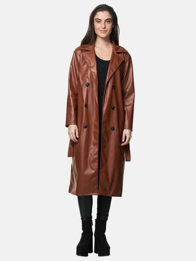 Elara Lederimitatmantel Elara Damen Langer Langer Trenchcoat (1-tlg)