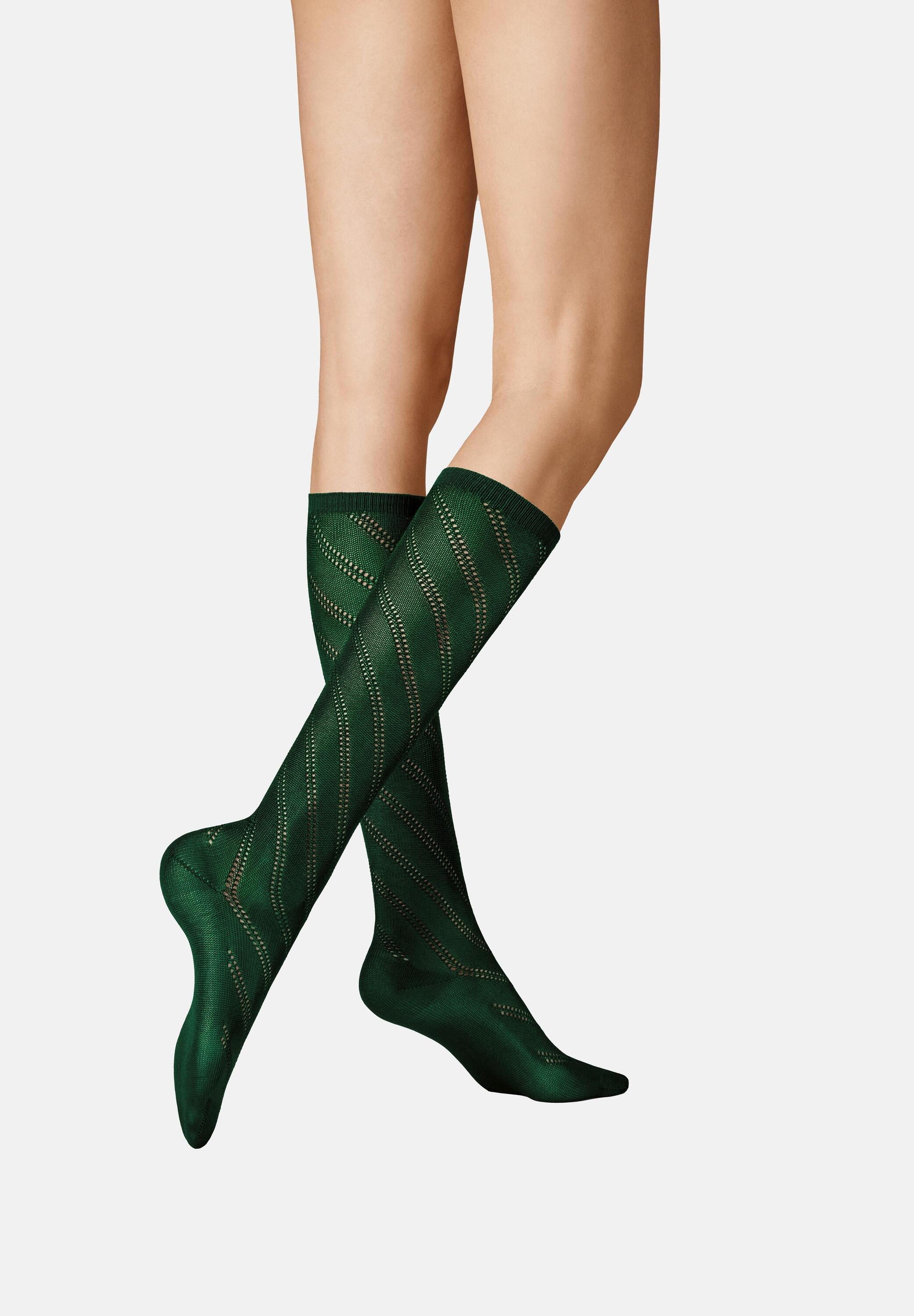 KUNERT Feinkniestrümpfe Diagonal Crochet (1-Paar) Kniestrümpfe mit diagonalem Häkelmuster