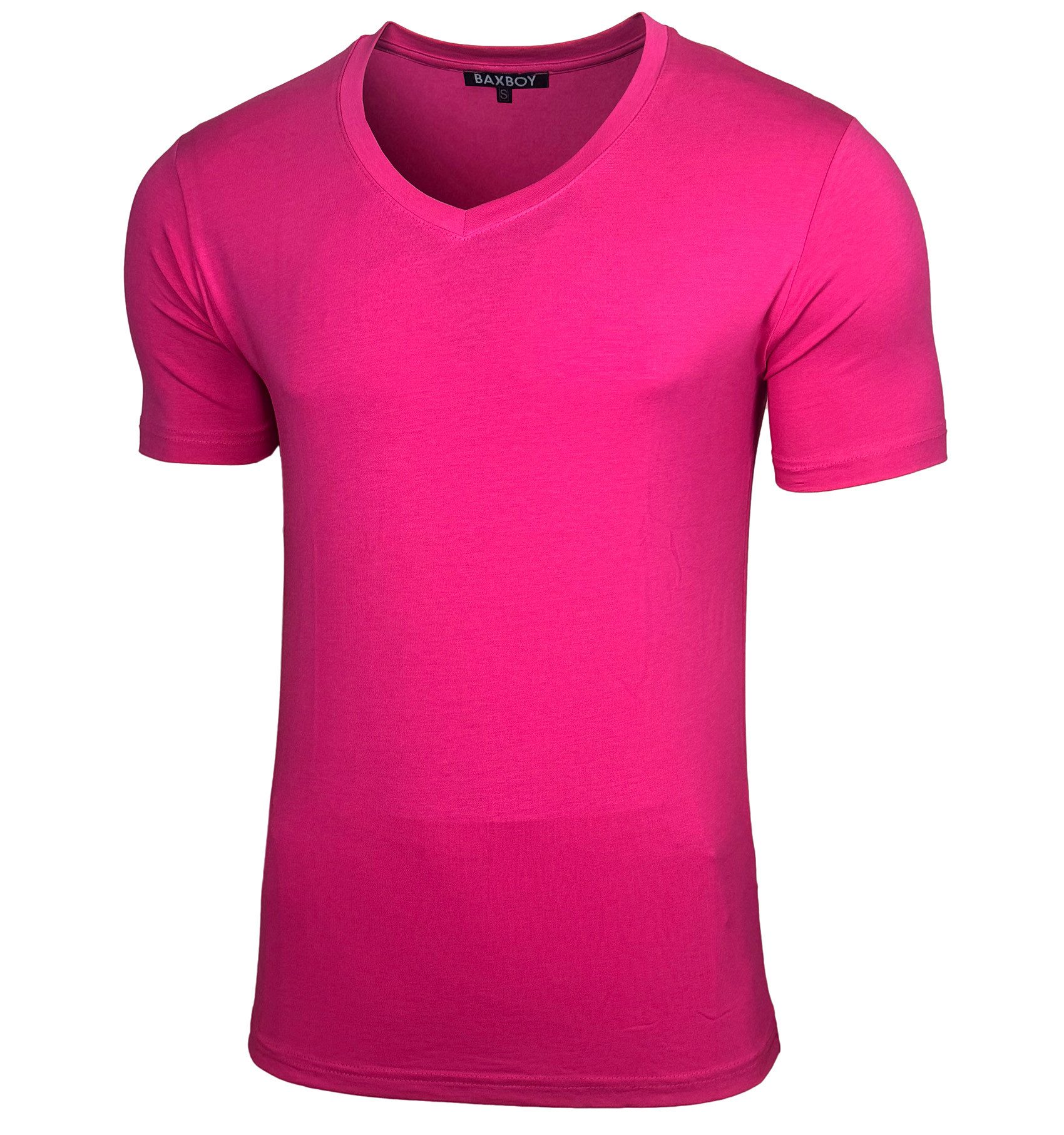 Baxboy T-Shirt Baxboy tiefer V-Ausschnitt Uni Basic Herren Kurzarm T-Shirt V-66