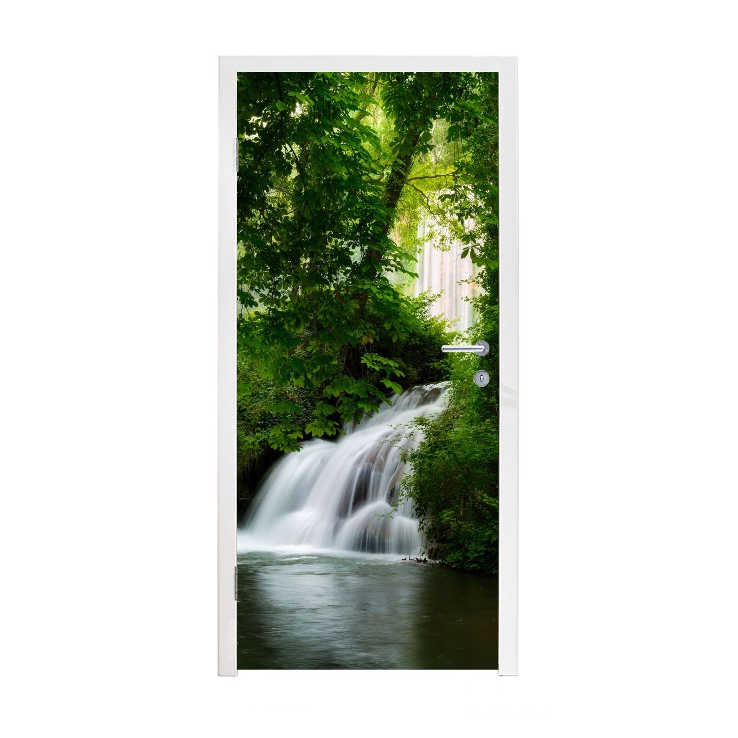 MuchoWow Türtapete Wasserfall - Natur - Grün, Matt, bedruckt, (1 St), Fototapete für Tür, Türaufkleber, 75x205 cm