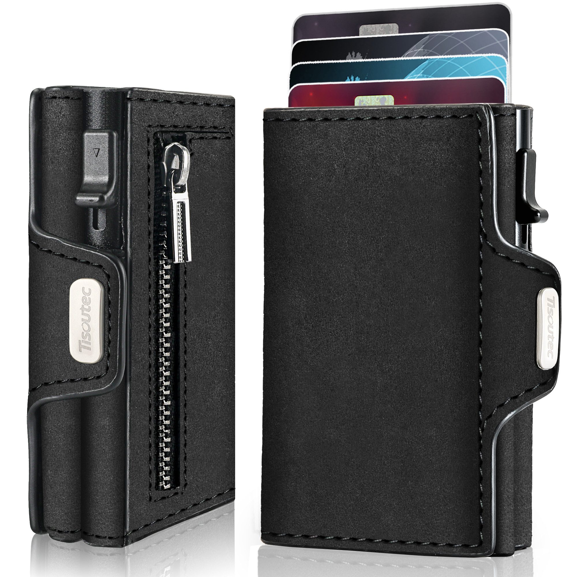 Forrlite Mini Geldbörse Geldbörse Herren Slim Wallet RFID Blocking Kohlefaserleder (Portmonee Herren mit 11 Kartenetui, Ausweisfenster, Geldscheinklammer, Minimalistischer Geldbeutel Herren,Geldbörse Herren mit RFID Schutz, Portmonee Portemonnaie Herren k