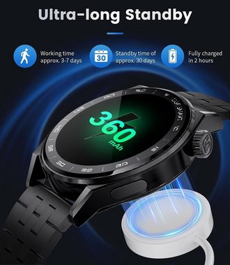 Lige Smartwatch (1,39 Zoll, iOS Android), Für Herren mit Telefonfunktion Fitnessuhr 360Amh Wasserdicht Sportuhr