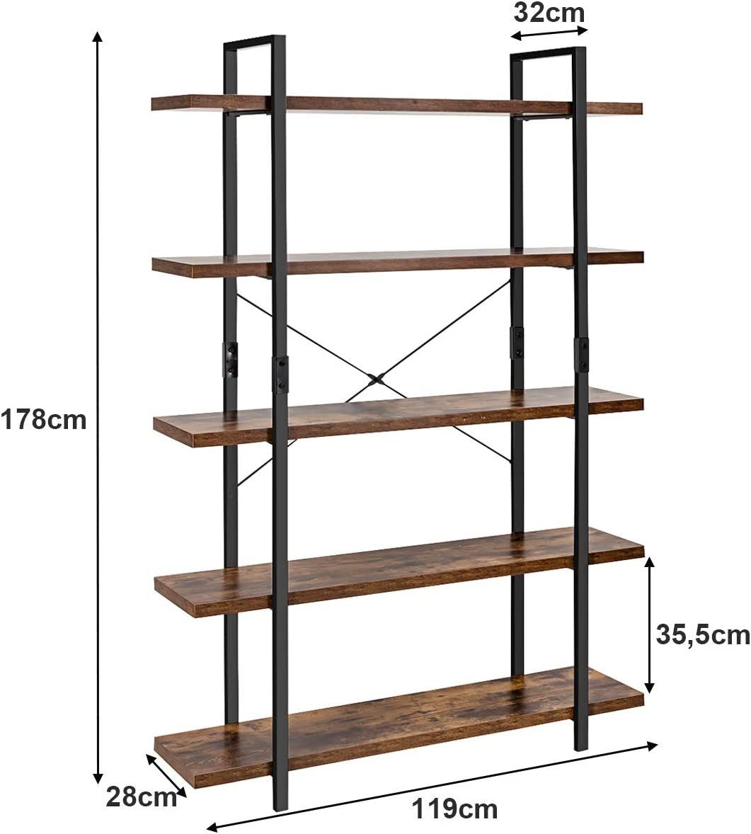 und Bücherregal Metall Ablagen, KOMFOTTEU Leiterregal mit aus 5 Holz