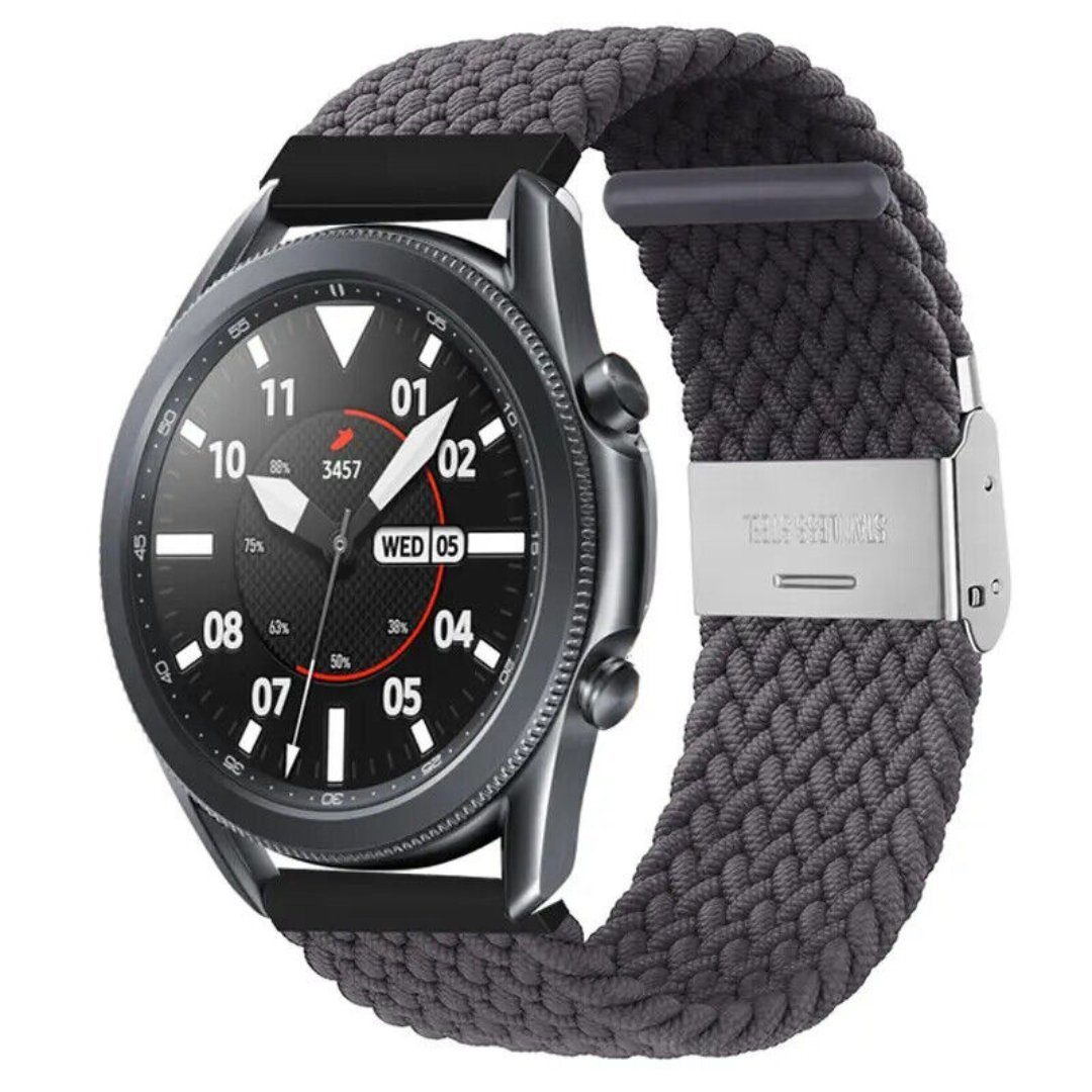 SmartUP Uhrenarmband Geflochtenes Armband für Samsung Galaxy Watch 4 5 6 Pro Gear Classic, Uhrenarmband mit verstellbaren Magnetverschluss #3 Grau