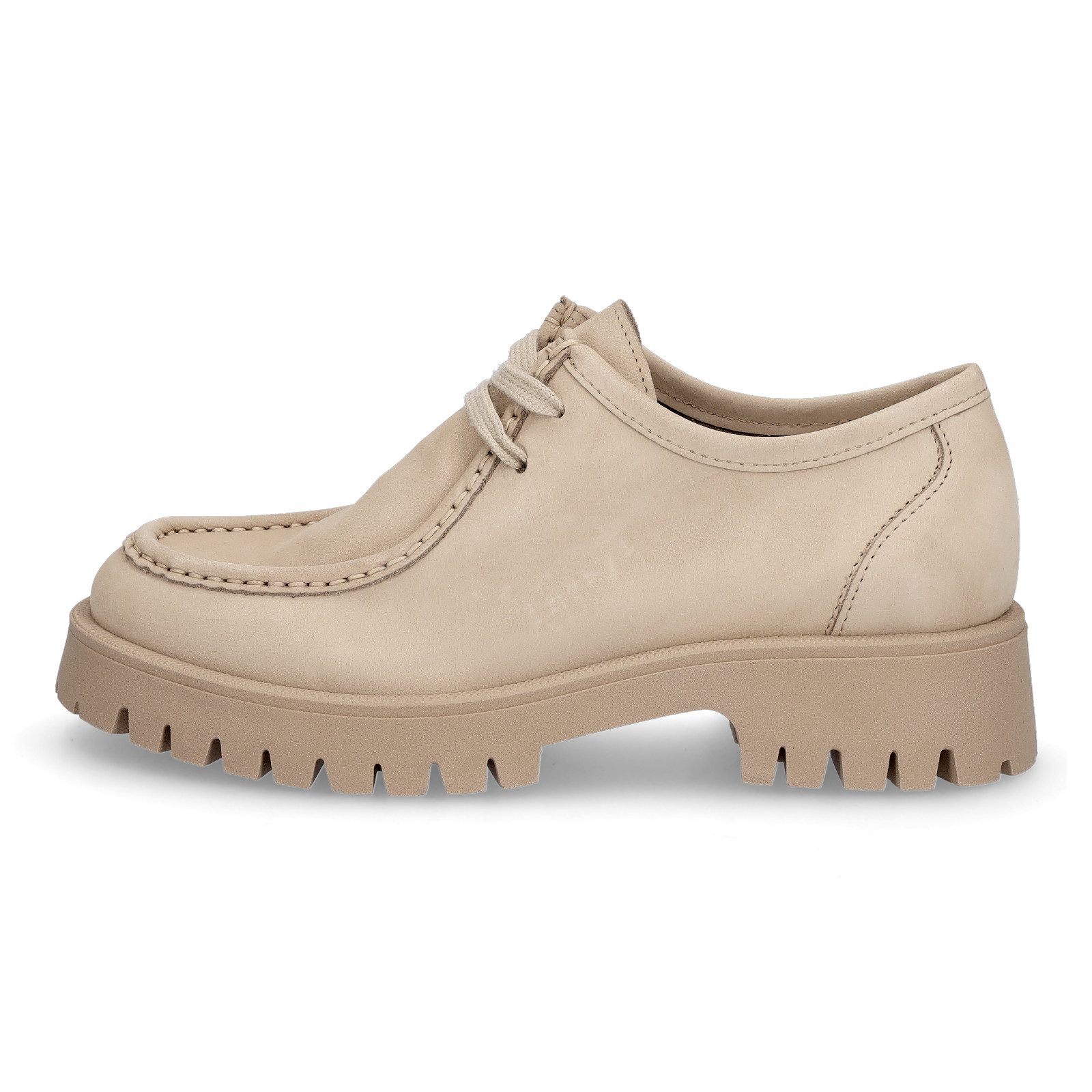 MIDS MINKA Damen Schnürschuh sand aus Nubukleder mit Mokassinnaht, Blockabsatz & Profilsohle