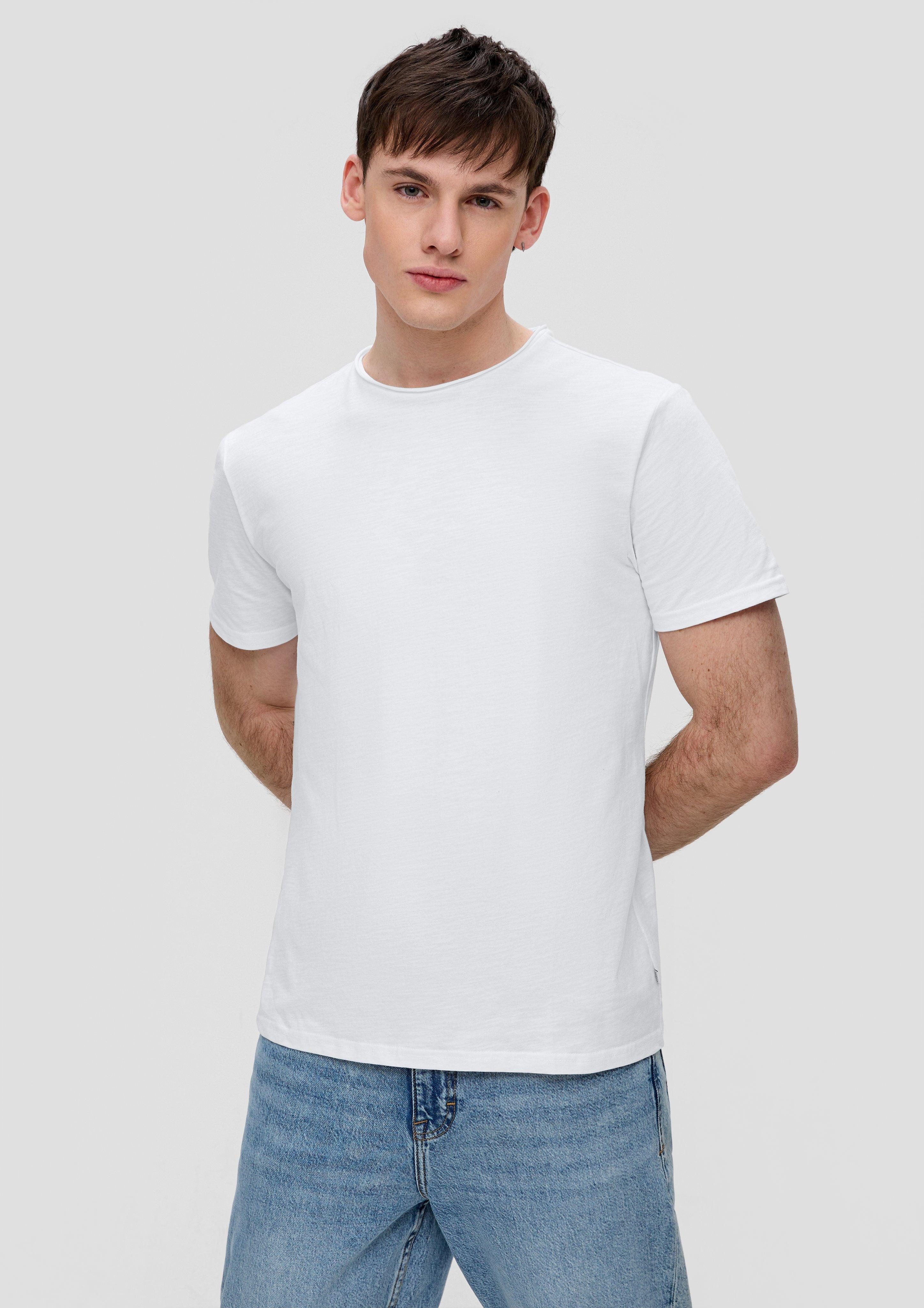 QS Kurzarmshirt Baumwollshirt mit Rollkante und günstig online kaufen