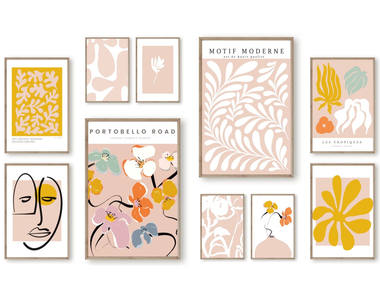 homestyle-accessoires Poster Bilderset Bilderwand Set Wandbilder ORGANIC ART PASTELL, (10 St), - OHNE BILDERRAHMEN - Sorgfältige & sichere Verpackung