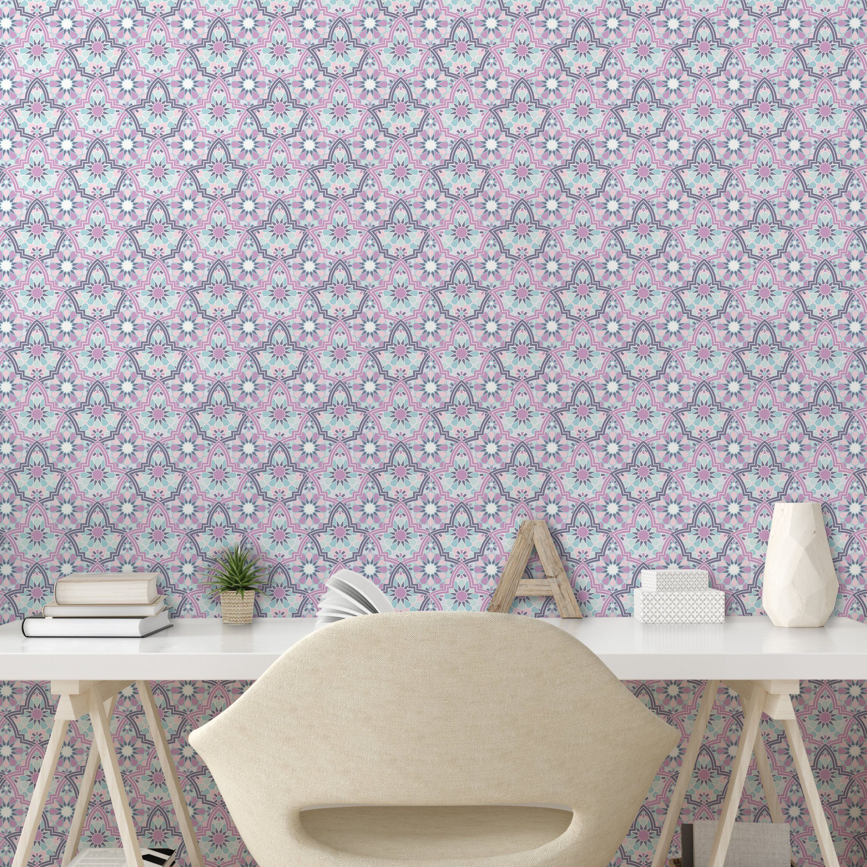 Blumenmotiv Vinyltapete Abakuhaus Pastelltöne selbstklebendes Küchenakzent, marokkanisch Wohnzimmer