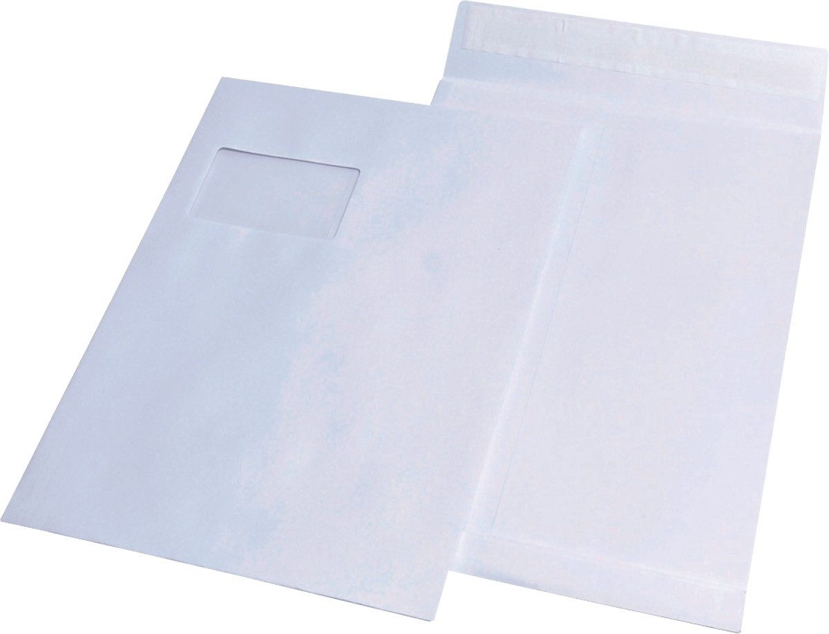 Versandtasche Faltentaschen C4 mit Fenster 20mm Falte haftklebend 120g/qm weiß VE=1.