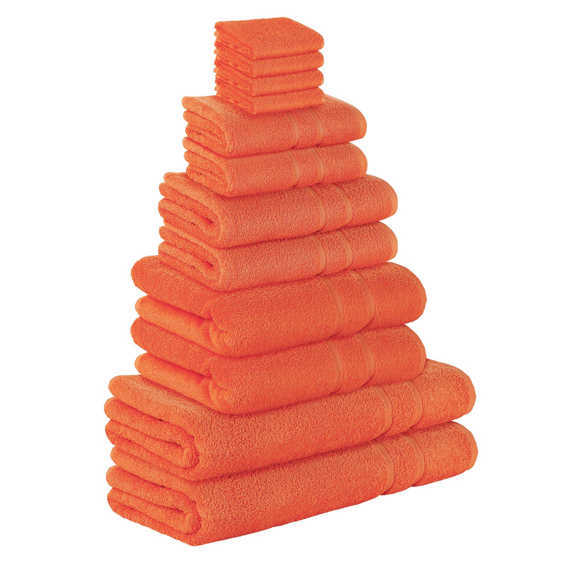 StickandShine Handtuch Set 4x Gästehandtuch 2x Handtücher 2x Duschtücher 2x Badetücher 2x Saunatücher als SET in verschiedenen Farben (12 Teilig) 100% Baumwolle 500 GSM Frottee 12er Handtuch Pack, 100% Baumwolle 500 GSM Orange