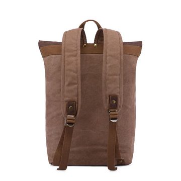 OKWISH Laptoprucksack Rucksack Schulrucksack Lederrucksack Reiserucksack Schultertasche (Vintage Schultertasche Notebook Laptop Tasche Schule Uni Rucksack, Backpack mit Laptopfach, für bis 17,3-Zoll Laptop, Echtleder, Canvas), für Herren Damen Jungen Teenager Freizeit Arbeit Business Reisen