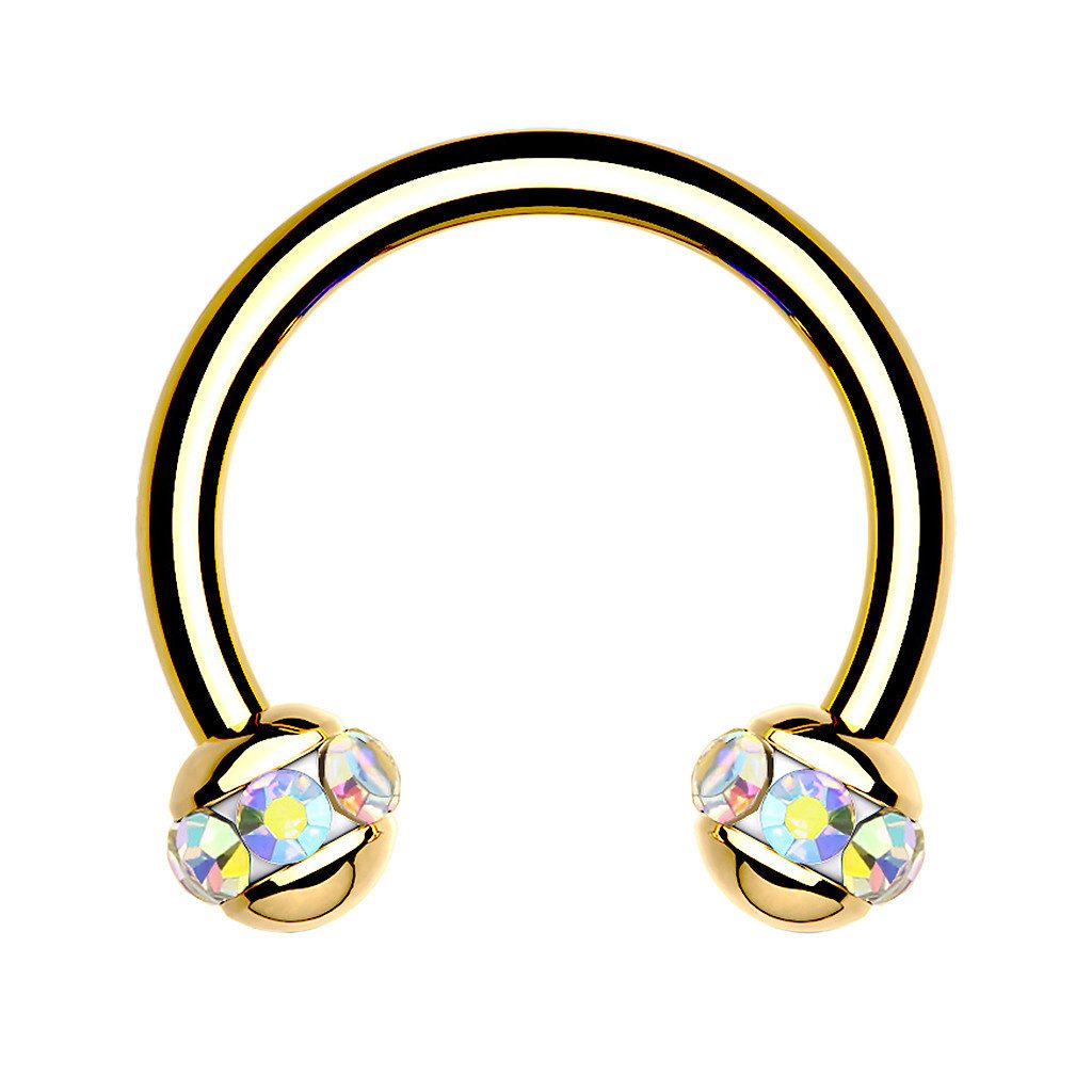 Nasenpiercing Lippen Piercing vergoldet Hufeisen Kristall Kugeln Horseshoe Rainbow