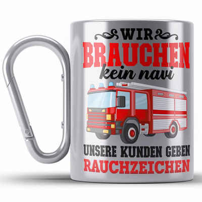 Trendation Tasse Trendation - Feuerwehr Karabiner Edelstahl Tasse Geschenk Feuerwehrgeschenkartikel Mann Männer Erwachsene Feuerwehrmann Karabiner Edelstahl Tasse Spruch