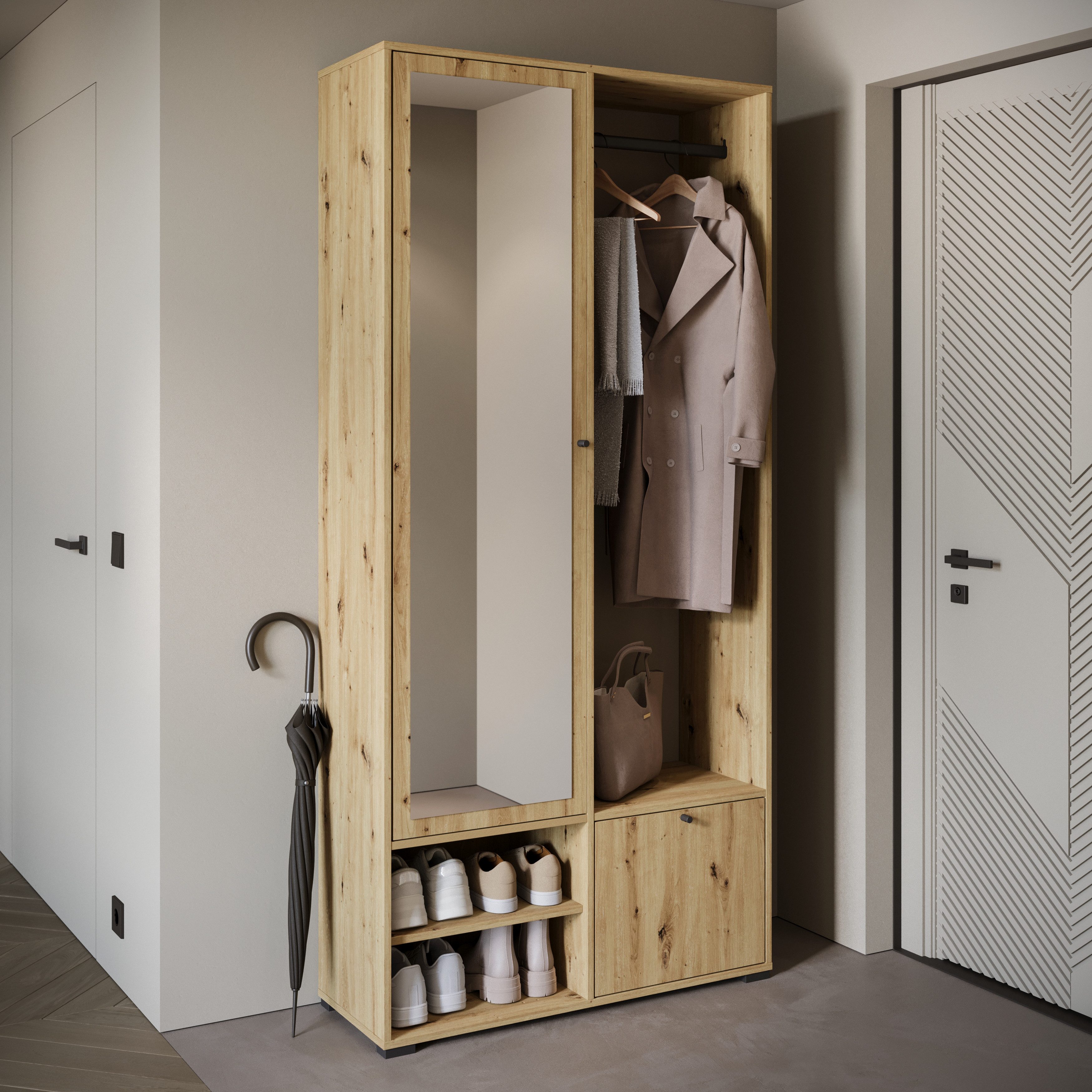 Home affaire Garderobenschrank DINO Kompaktgarderobe, Garderoben-Set DINO Mit Spiegel und Kleiderstange, 90 cm breit, Türanschlag wechselbar – Bild 5 von 5