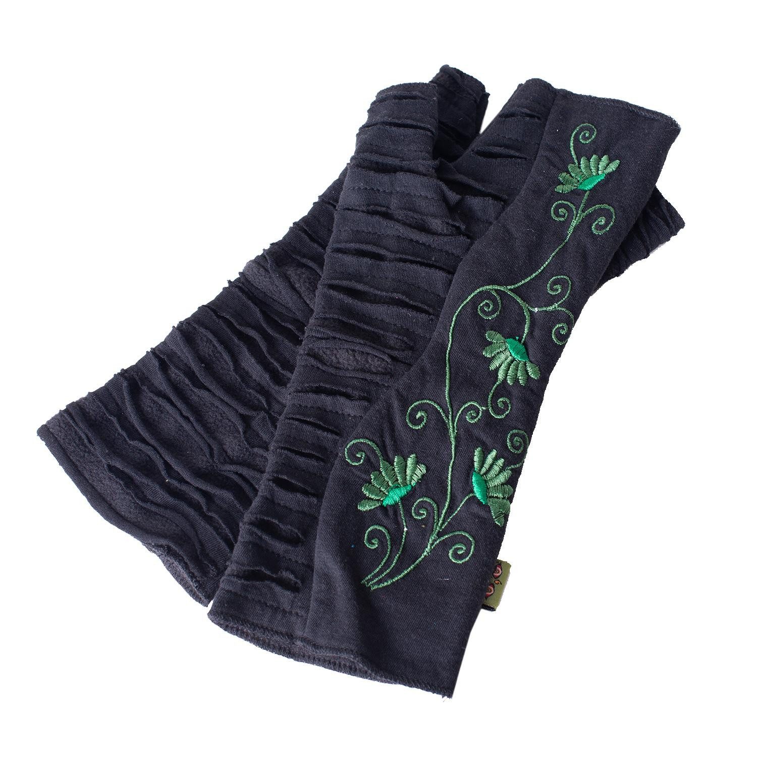 Vishes Armstulpen Warme Blumen bestickte Handstulpen, außen Baumwolle, innen Fleece Alternative Bekleidung, Ethno, Hippie, Retro Style