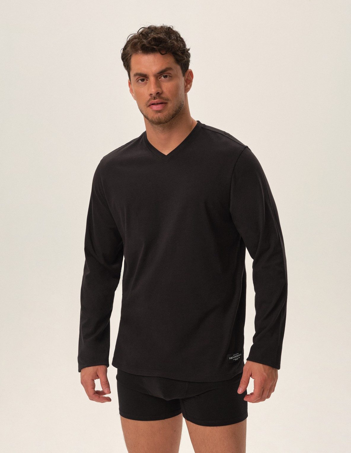 Henderson T-Shirt Baumwoll-Langarmshirt mit V-Ausschnitt im 2er-Pack. Hunter (2-tlg., 2er-Pack)