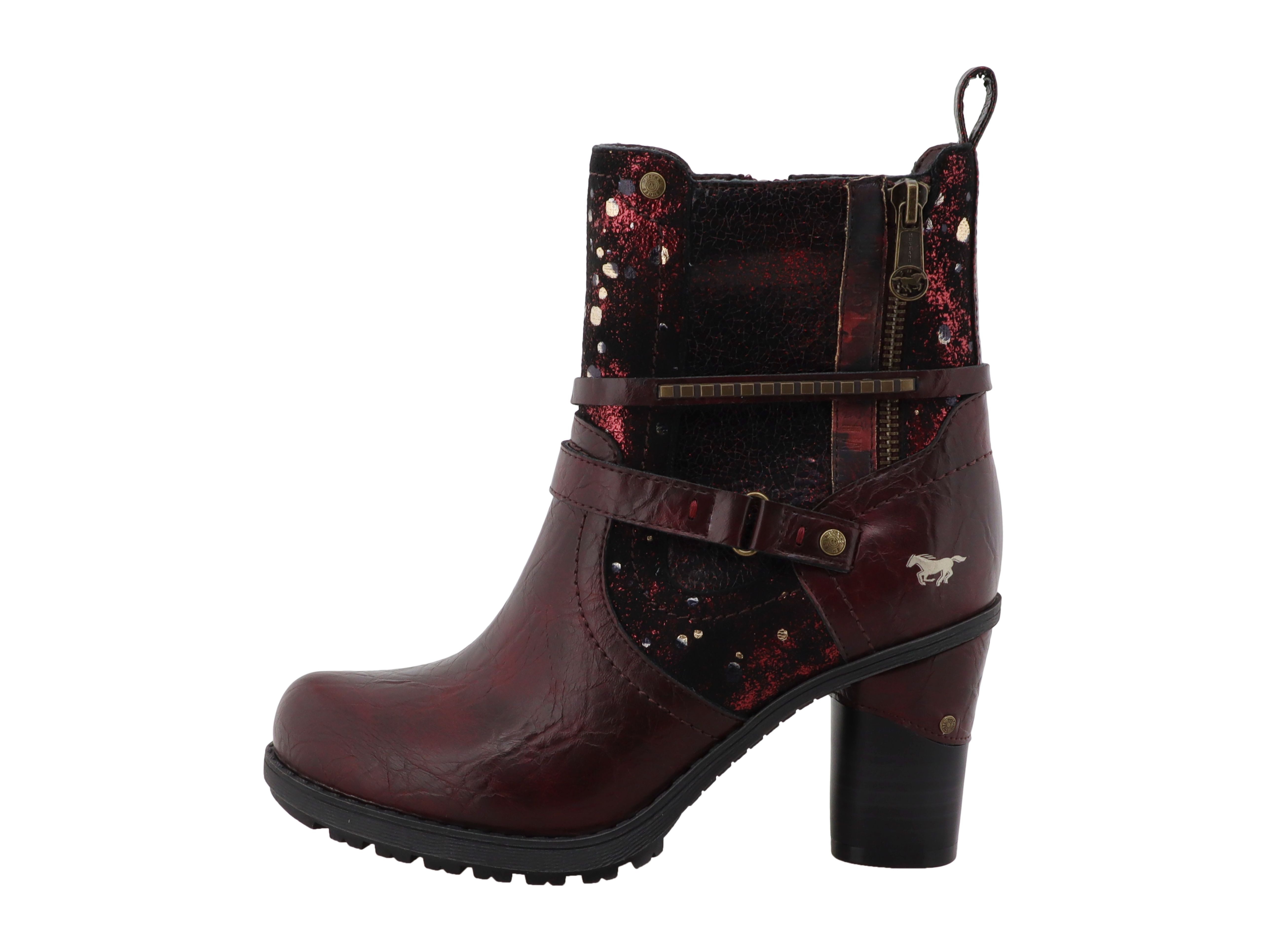Mustang Shoes Stiefel Stiefelette Blockabsatz, Boots mit Zierreißverschluss und Nieten