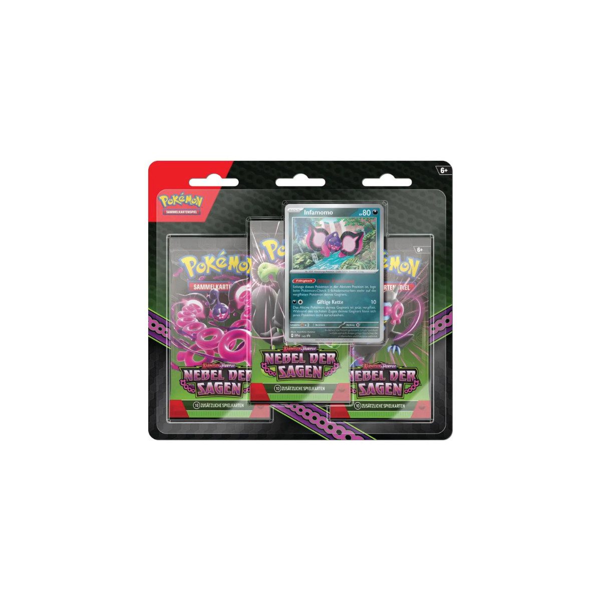 The Pokémon Company International Sammelkarte Pokémon - Karmesin & Purpur Nebel der Sagen 3-Pack Blister - Infamomo