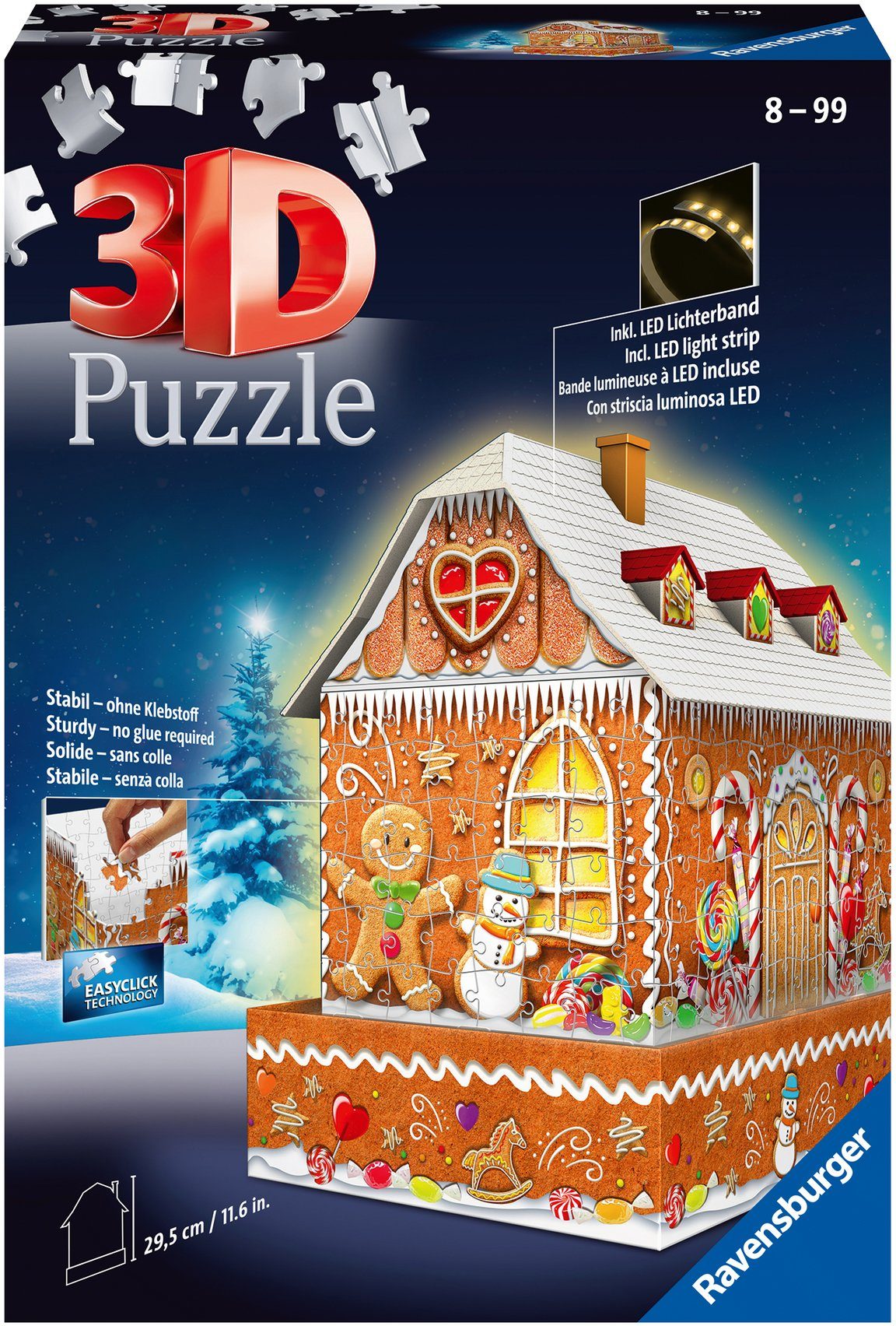 Ravensburger 3D-Puzzle Lebkuchenhaus bei Nacht, 216 Puzzleteile, inkl. LED-Lichterband;  Made in Europe, FSC® - schützt Wald - weltweit, 3D-Puzzle »Lebkuchenhaus  bei Nacht«