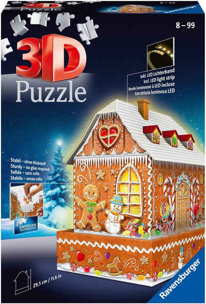 Ravensburger 3D-Puzzle »Lebkuchenhaus bei Nacht«, 216 Puzzleteile, inkl. LED-Lichterband; Made in Europe, FSC® - schützt Wald - weltweit