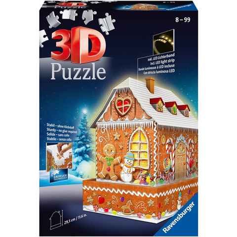 Ravensburger 3D-Puzzle Lebkuchenhaus bei Nacht, 216 Puzzleteile, inkl. LED-Lichterband; Made in Europe, FSC® - schützt Wald - weltweit