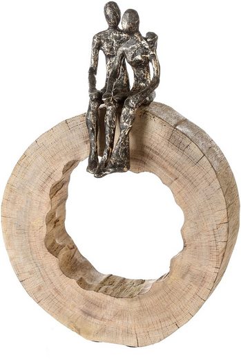 Casablanca by Gilde Dekofigur »Skulptur Together« (1 Stück), Dekoobjekt, Höhe 39 cm, aus Metall und Holz-Baumscheibe, Wohnzimmer