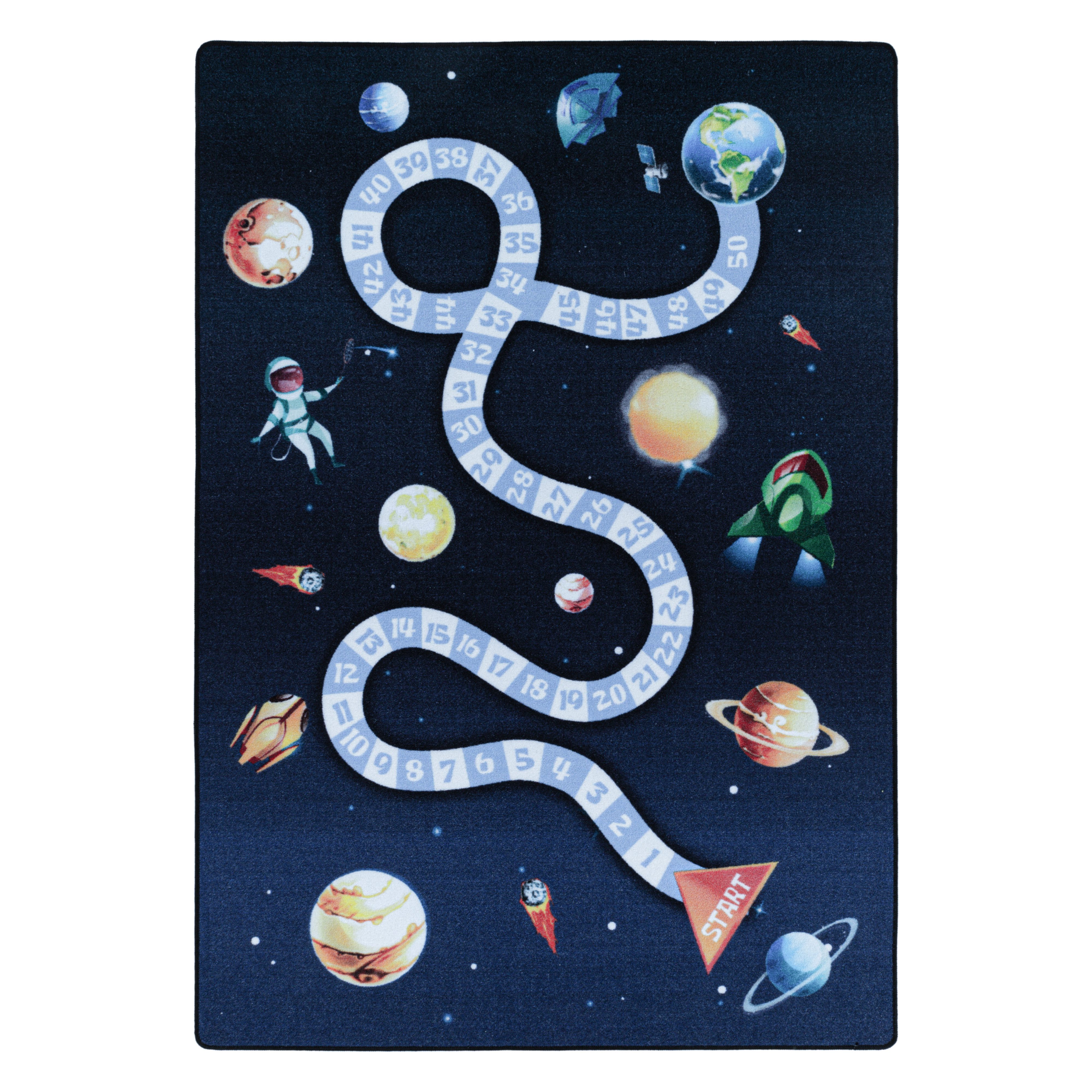 KADIMA DESIGN Kinderteppich TRAUN Spielteppich Kinderzimmer Waschbar Webteppich Rutschfest, Rechteckig, Höhe: 8 mm, 80x120 cm, Strapazierfähig Fußbodenheizung Weltraum Polyamid Waschbar