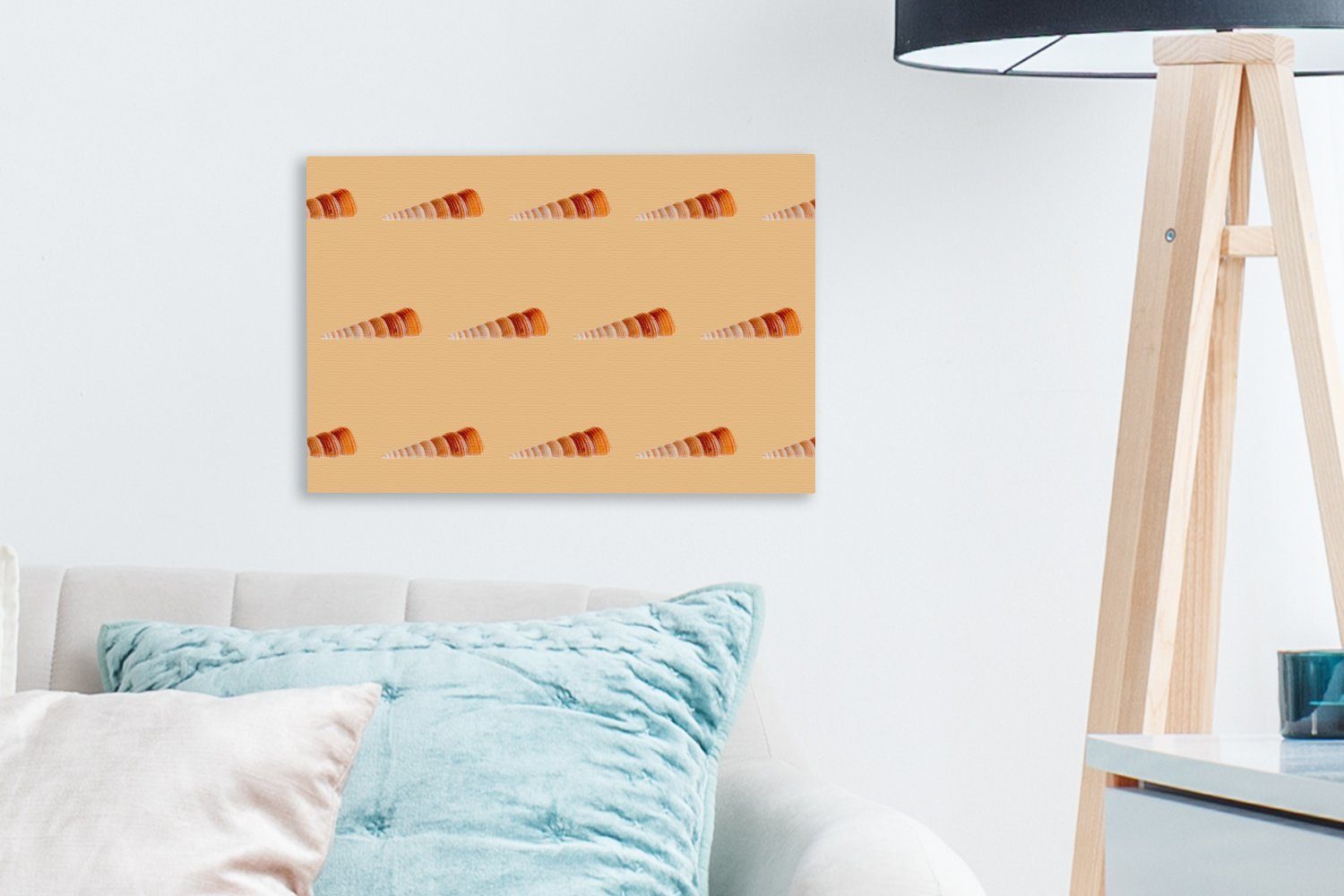 OneMillionCanvasses® Muscheln St), - Wandbild Muster (1 cm Orange, 30x20 Leinwandbilder, Wanddeko, - Aufhängefertig, Leinwandbild