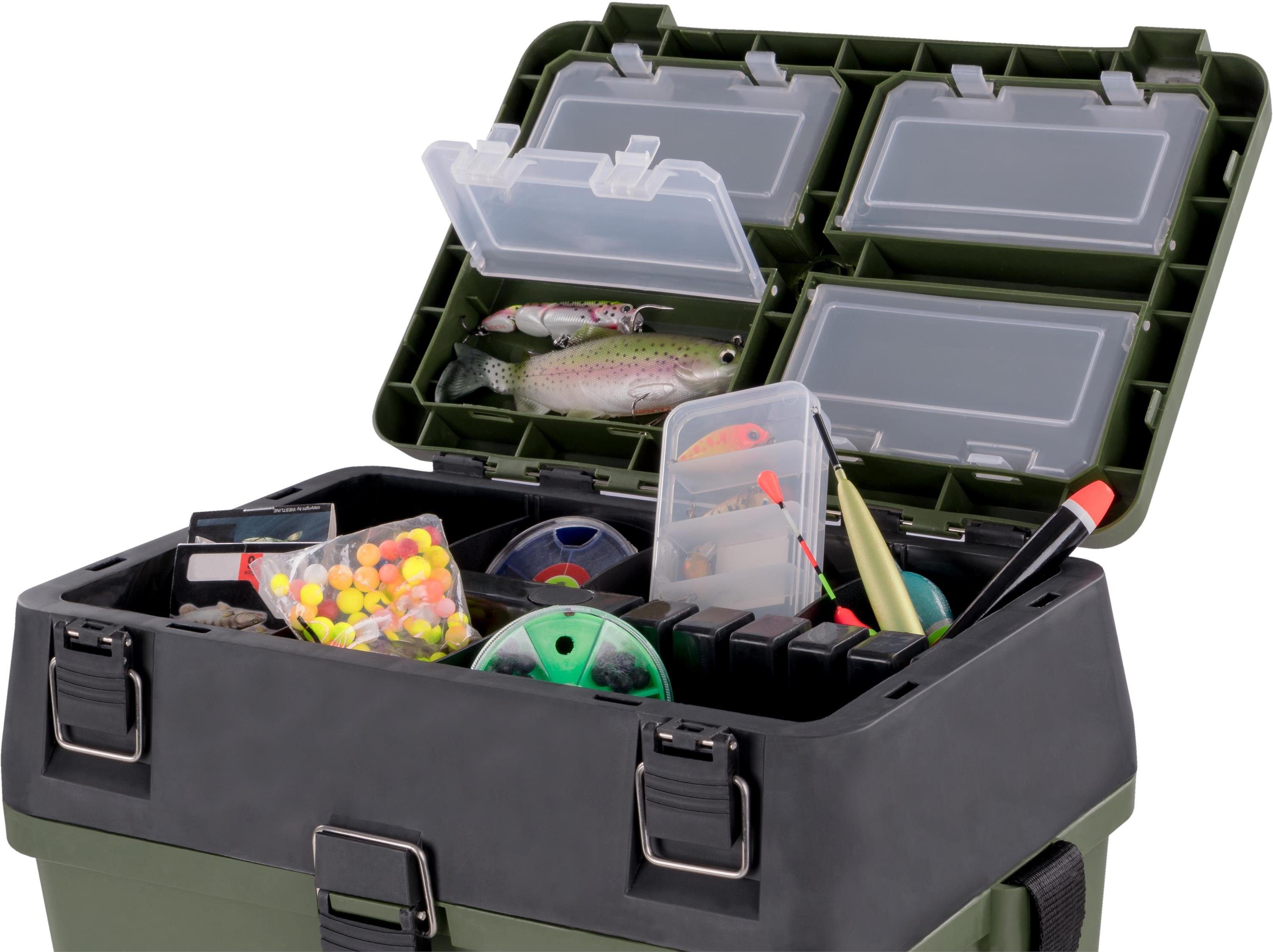 normani Angelkoffer Angelbox Bilbao, Angeltasche Sitzkiepe mit Rucksackfunktion und Tackle-Boxen