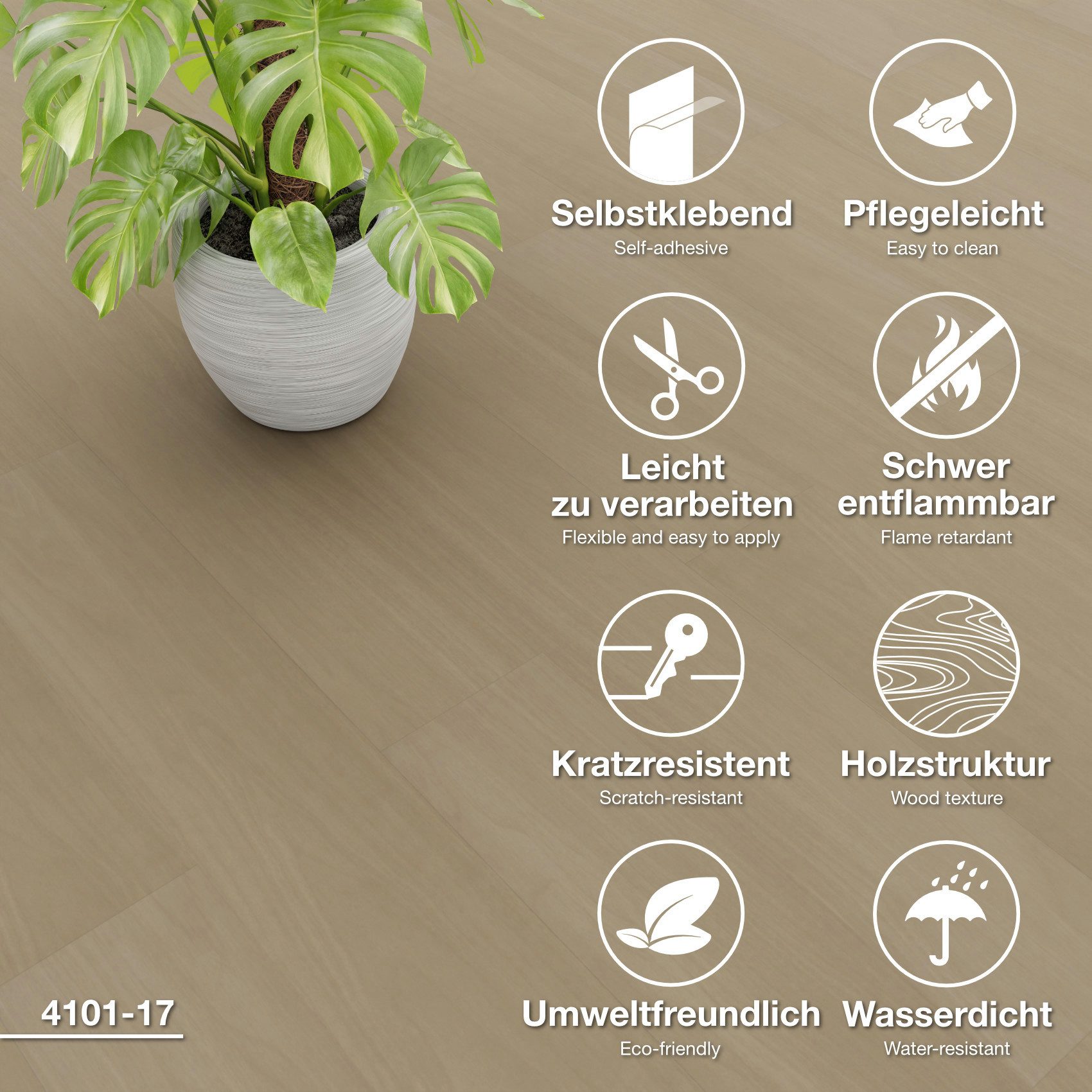 Hexim Vinylboden, Vinyldielen 0,97m² selbstklebend PVC Wandverkleidung Bodenbelag Holzoptik 91x15cm Paneele für Wand & Boden Holzdielen braun (7 Dielen Sand Beige - 4101-17)