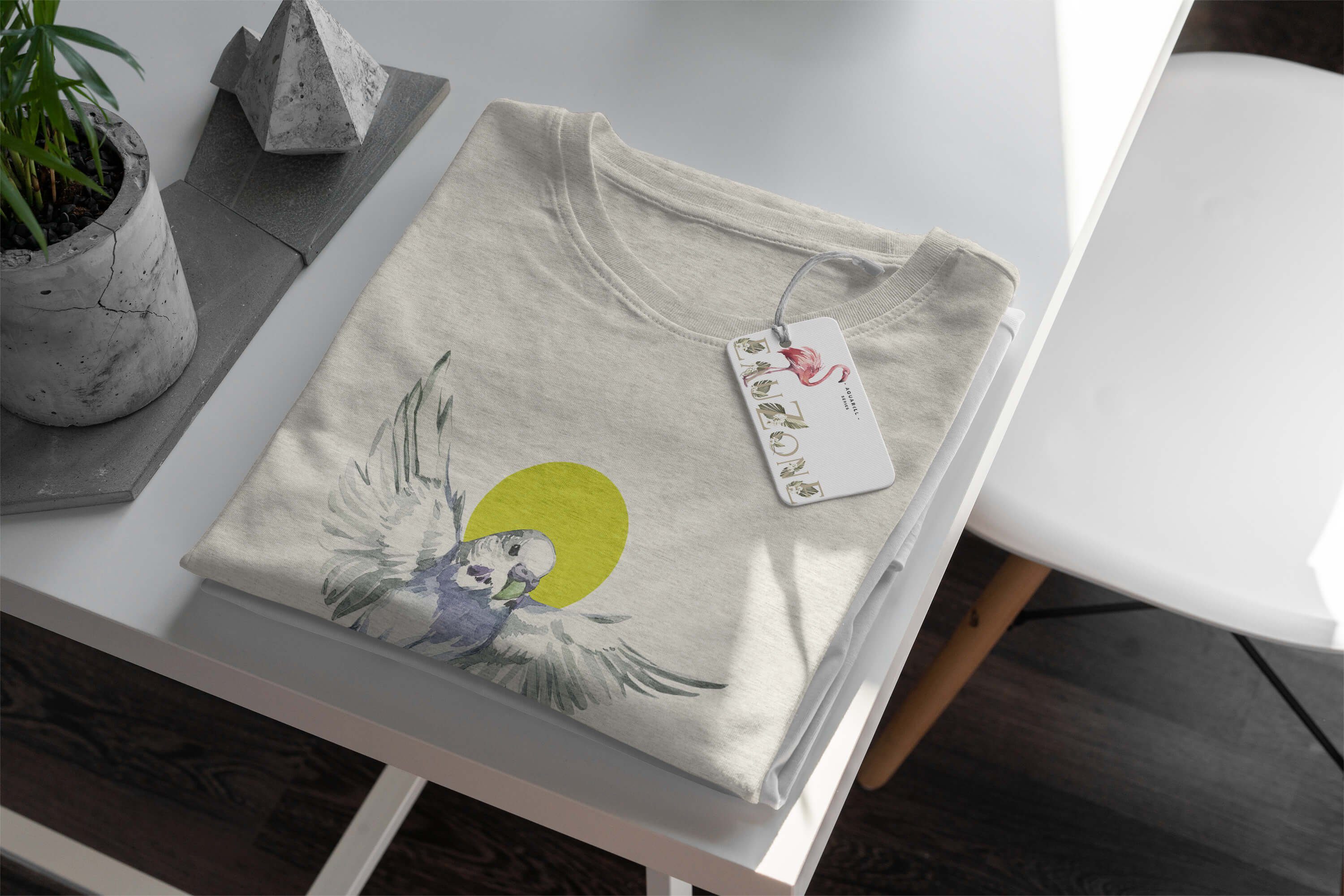 (1-tlg) Shirt Aquarell Bio-Baumwolle T-Shirt Farbe Organic Ökomode T-Shirt Motiv Sinus Nachhaltig Art Wellensittich Herren