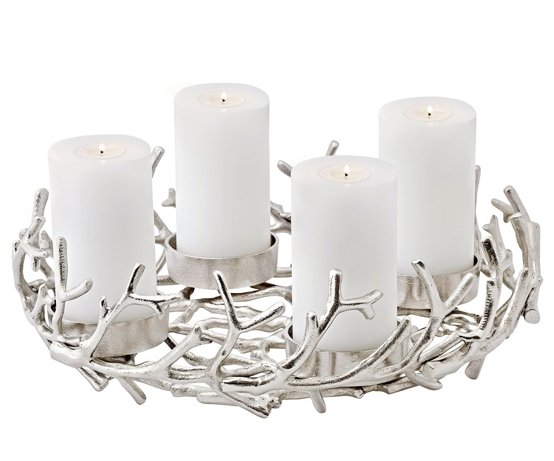 EDZARD Adventskranz Porus L, Silber-Optik, Geweih-Design, Aluminium, vernickelt, H 12 cm, Ø 42 cm