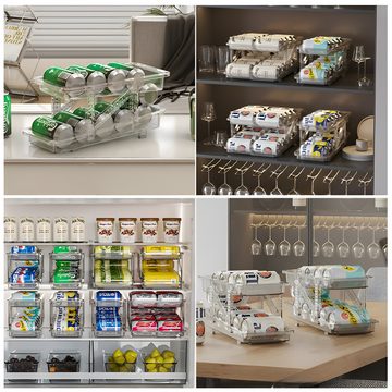 HIYORI Aufbewahrungskorb Kühlschrank Dosen Organizer - Doppelschichtiges Aufbewahrungssystem, für gekühlte Getränkedosen