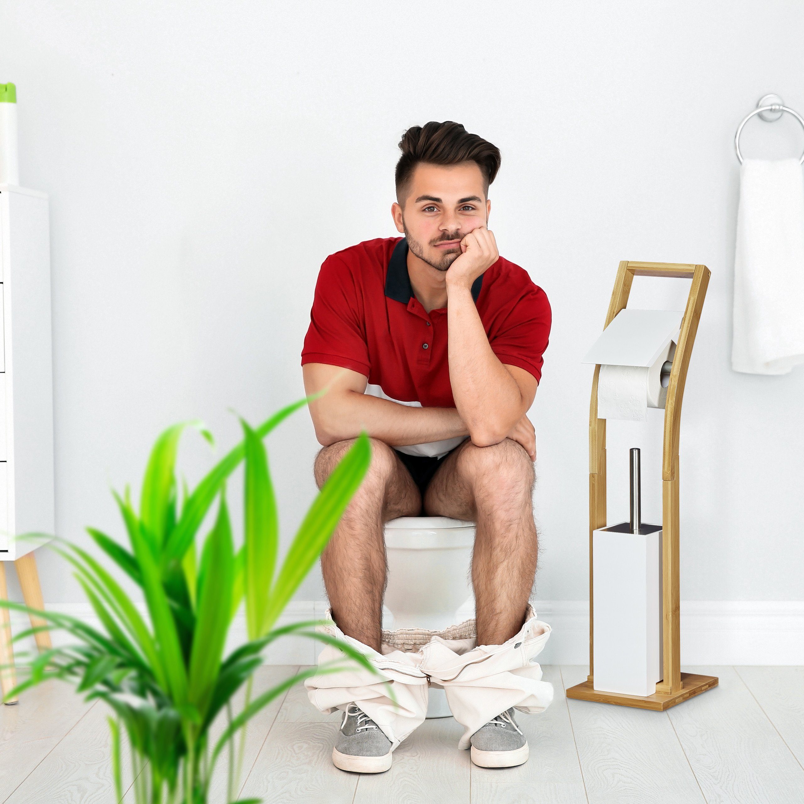 relaxdays Toilettenpapierhalter WC Garnitur Bambus günstig online kaufen