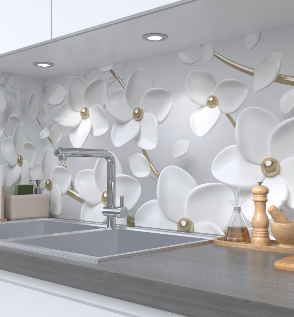 MyMaxxi Küchenrückwand Küchenrückwand selbstklebend blühender Blütenbaum Spritzschutz Folie, (Klebefolie passend geschnitten und gerollt B 60 cm x H 60 cm), Baum gold weiss B 60 cm x H 60 cm