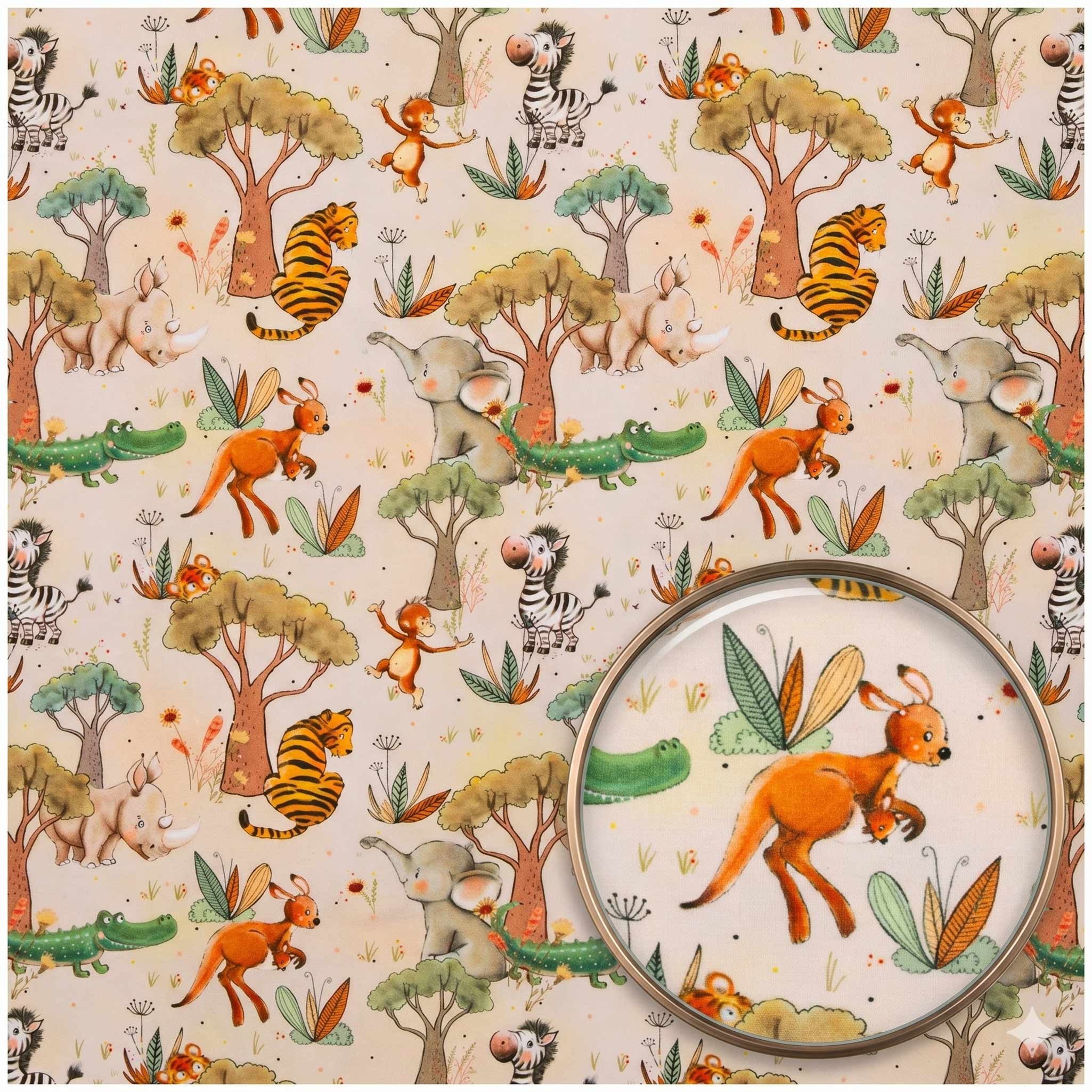 maDDma Stoff Swafing Jersey Safari Animals Baumwollstoff 210g/m² Meterware Kinder