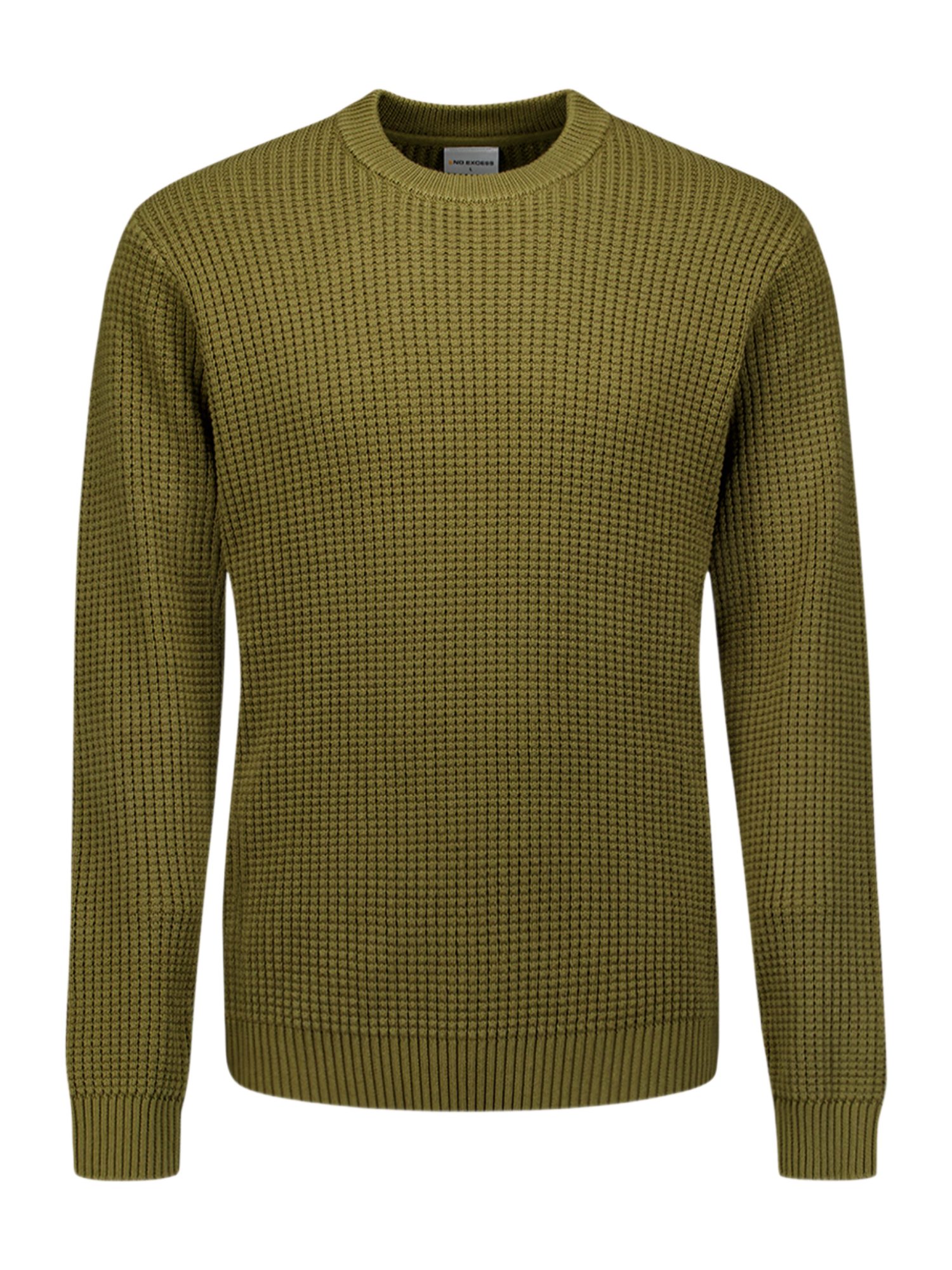 NO EXCESS Strickpullover Men's grün,Casual,Baumwolle,Unifarben,Rundhals,Langarm,Regular Fit
